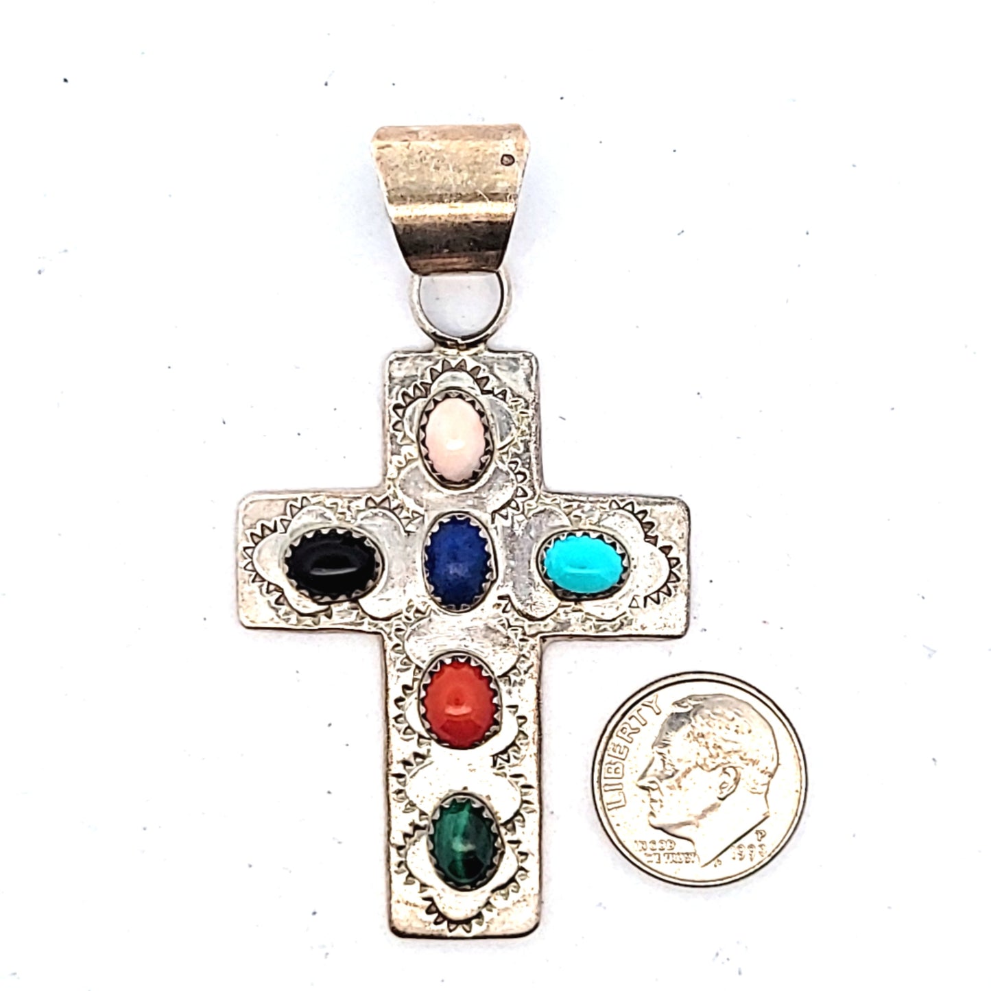 Sterling Silver Multi-Stone Cross Pendant