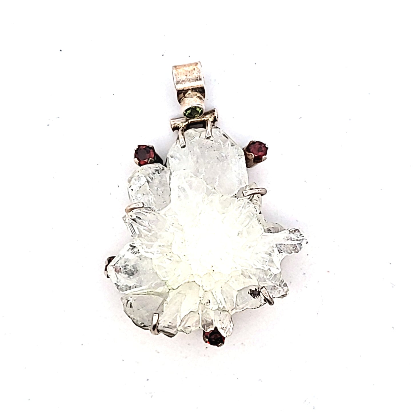 Handmade Sterling Silver Quartz Garnet & Peridot Pendant