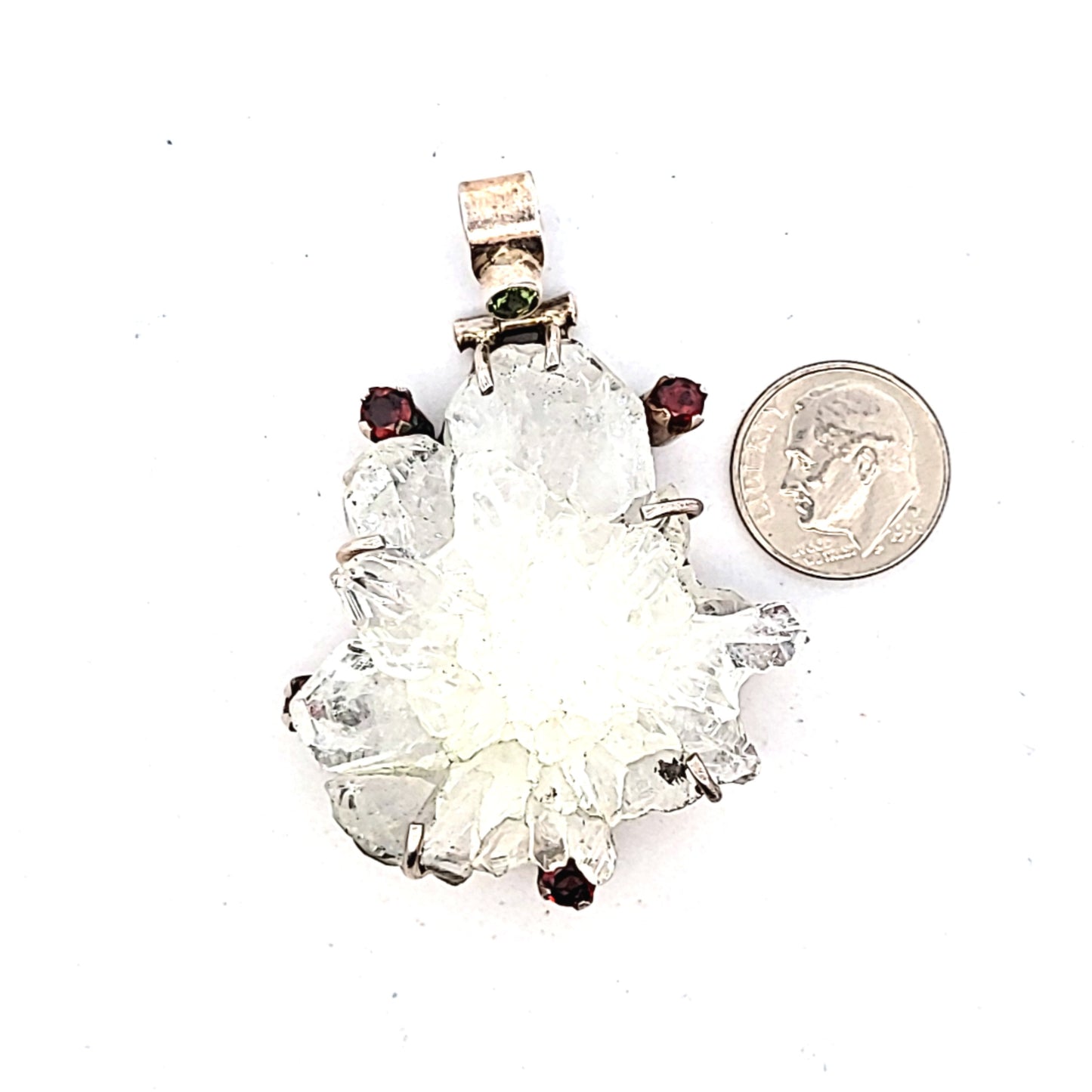 Handmade Sterling Silver Quartz Garnet & Peridot Pendant