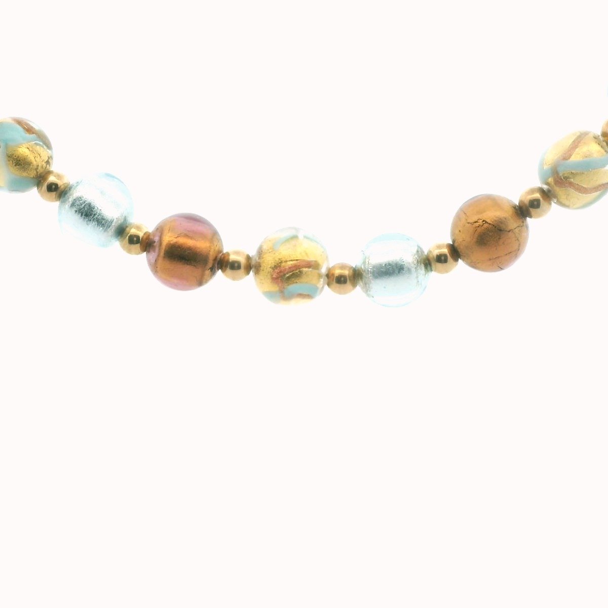 14K Yellow Gold Murano Glass Bead Necklace
