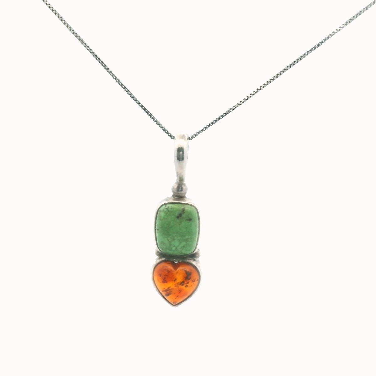 Sajen Sterling Silver Turquoise & Amber Necklace