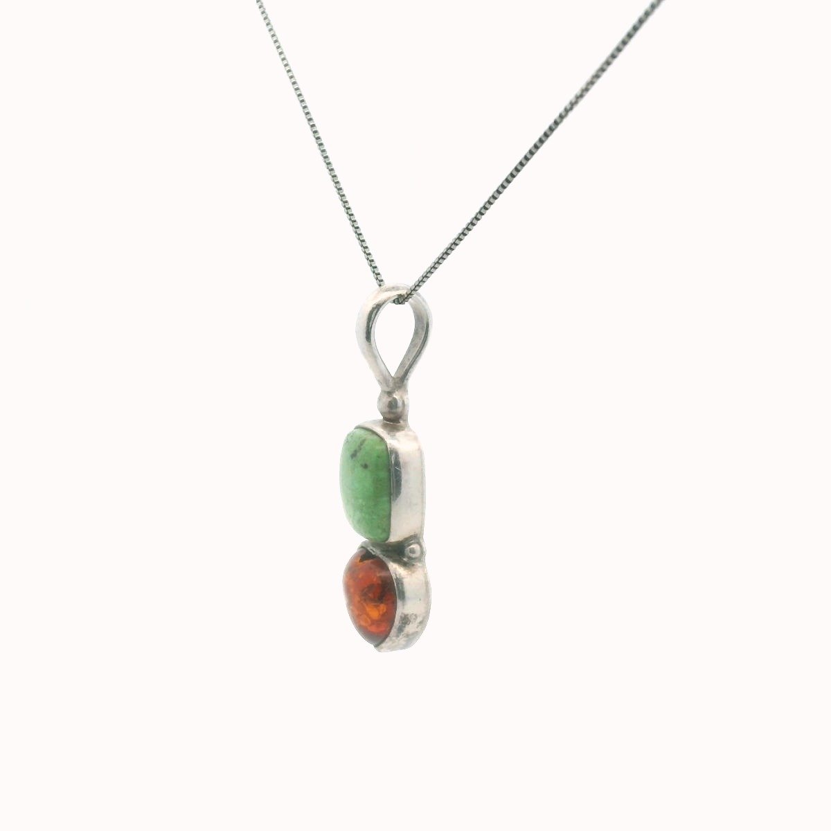 Sajen Sterling Silver Turquoise & Amber Necklace