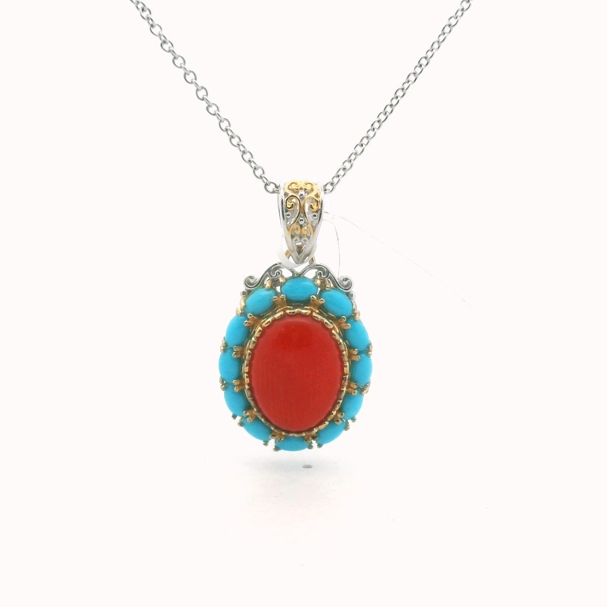 Michael Valitutti Gold Plated Sterling & Palladium Coral & Turquoise Necklace
