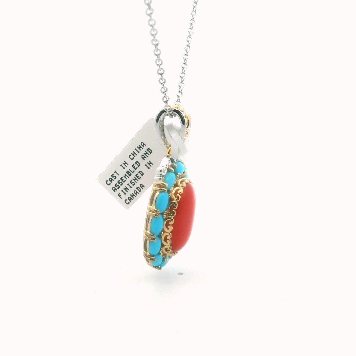 Michael Valitutti Gold Plated Sterling & Palladium Coral & Turquoise Necklace