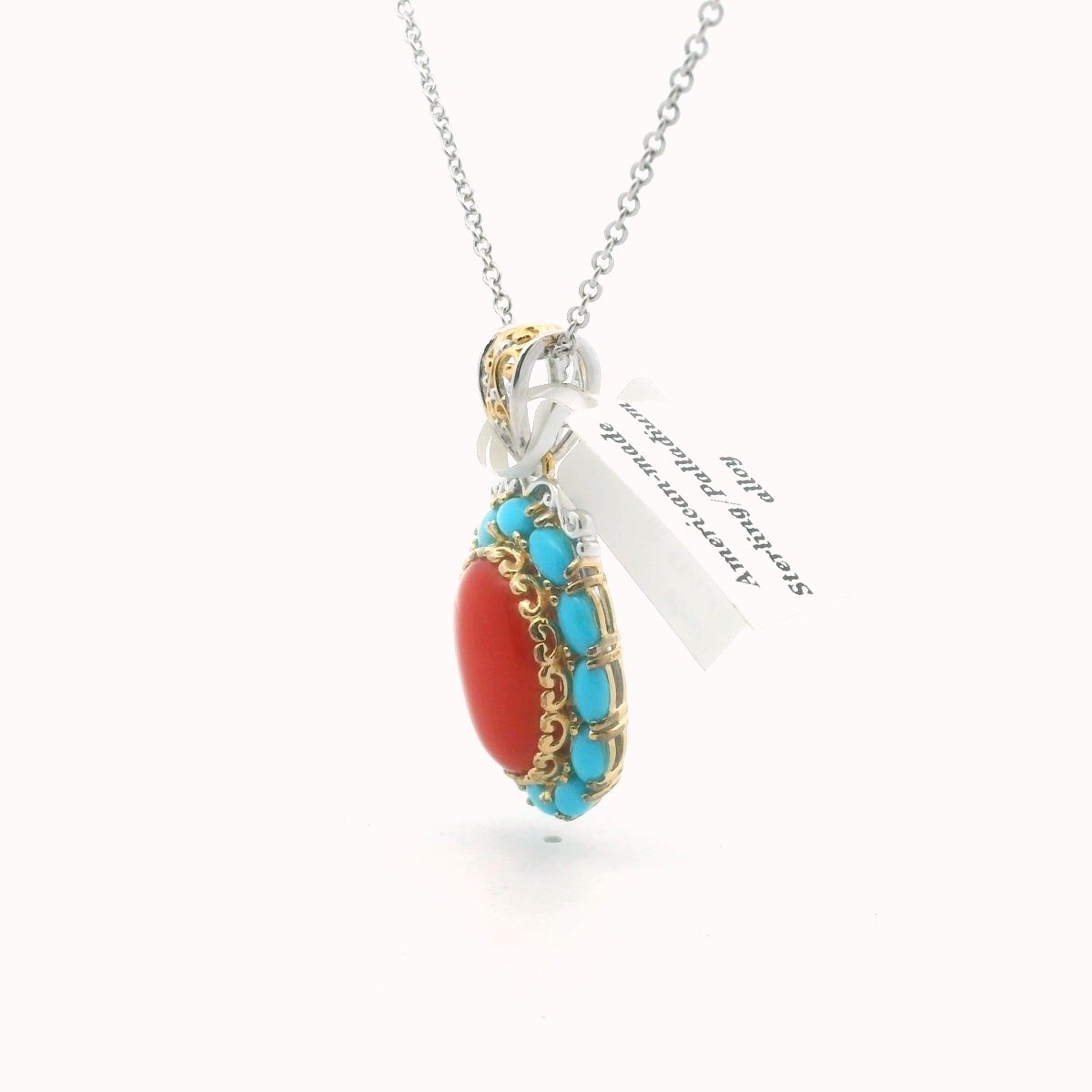 Michael Valitutti Gold Plated Sterling & Palladium Coral & Turquoise Necklace