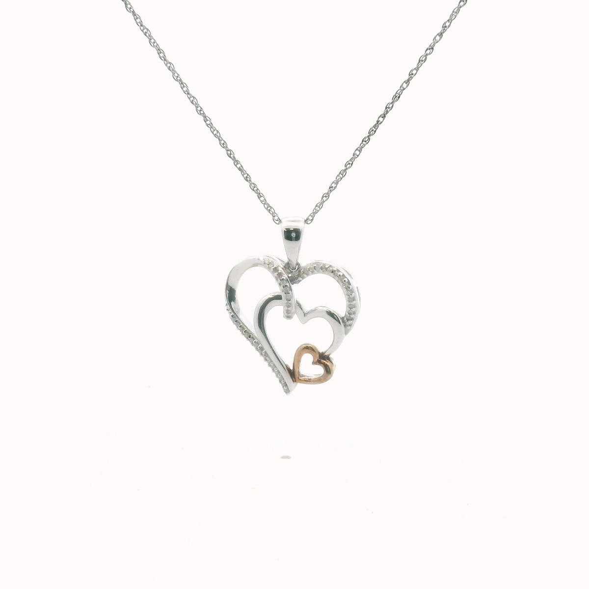 Sterling Silver & Gold Plate Diamond Heart Necklace