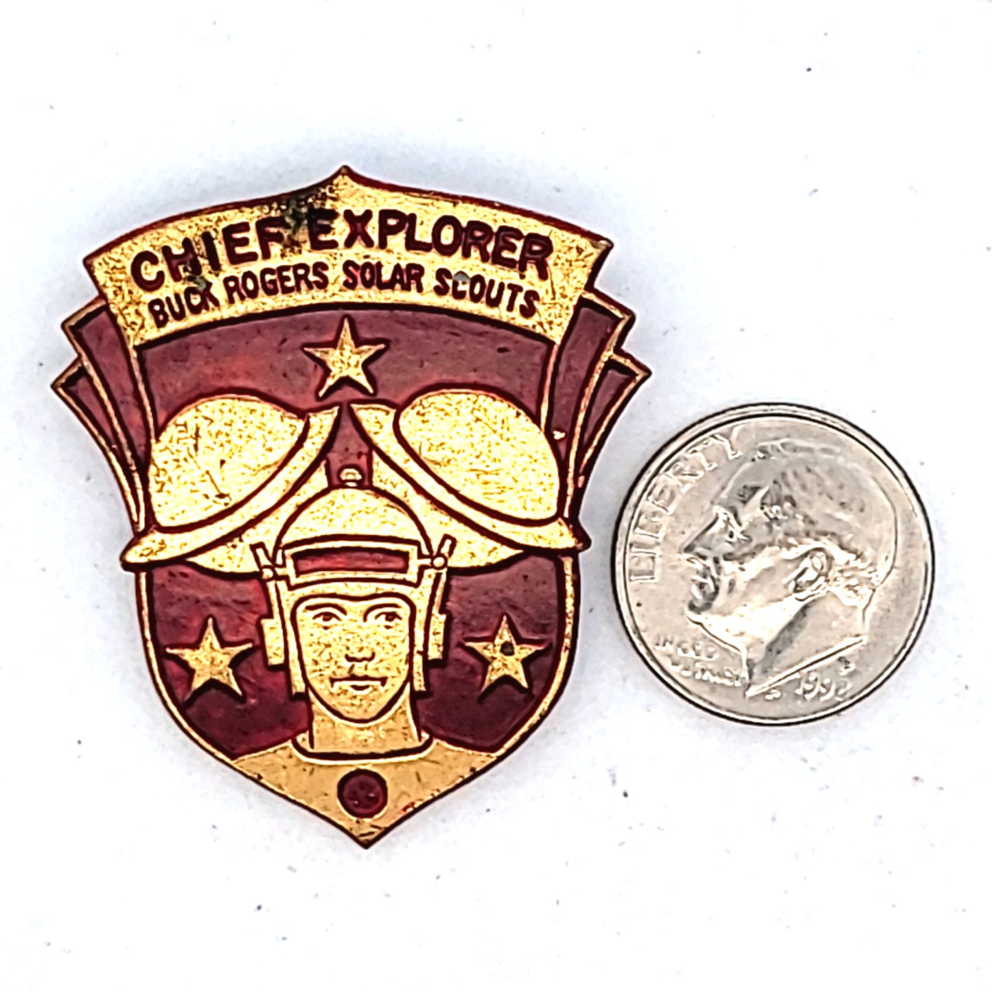 Vintage 1936 Buck Rogers Solar Scouts Chief Explorer Base Metal Badge