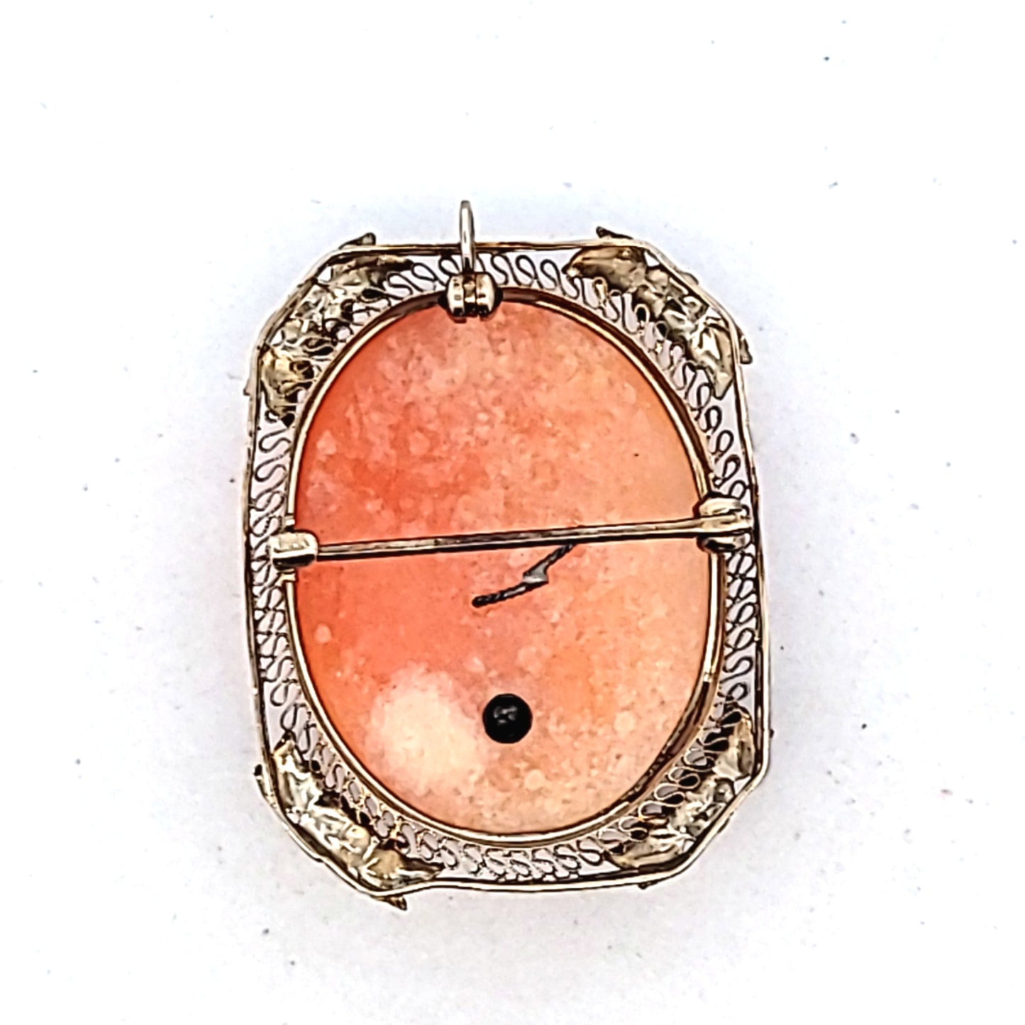 Antique 14K White Gold Carved Shell Cameo Diamond Brooch