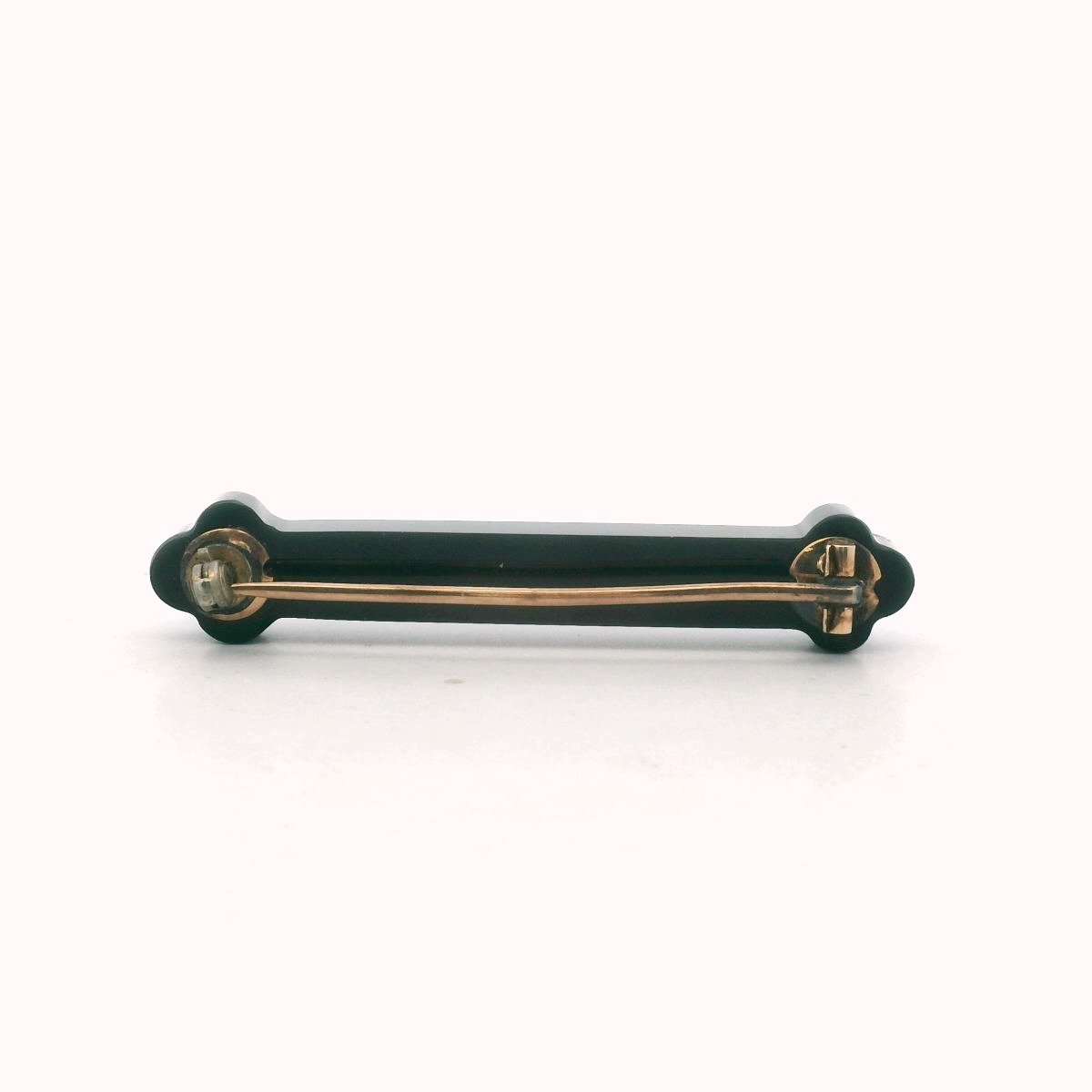 Victorian 10K Yellow Gold Onyx & Seed Pearl Bar Brooch