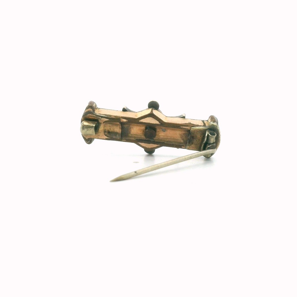 Antique Victorian Gold Filled Onyx & Paste Stone Engraved Brooch