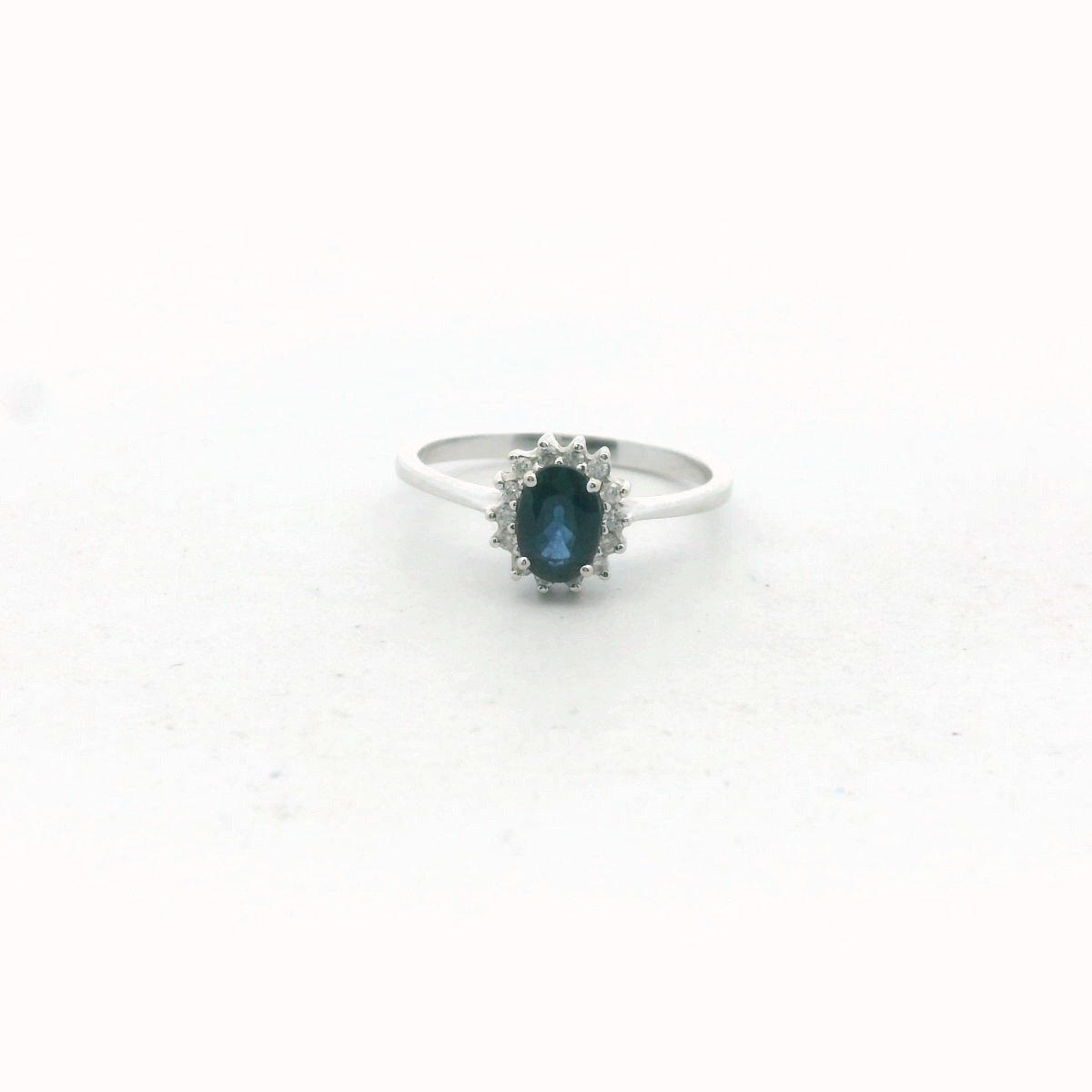 18K White Gold Sapphire & Diamond Halo Engagement Ring
