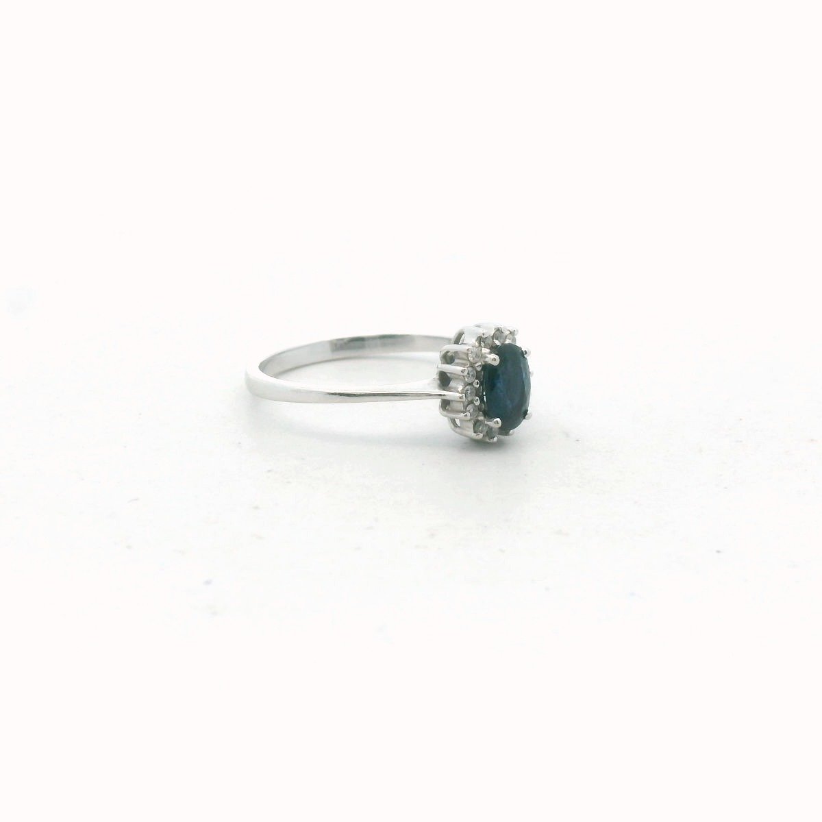 18K White Gold Sapphire & Diamond Halo Engagement Ring