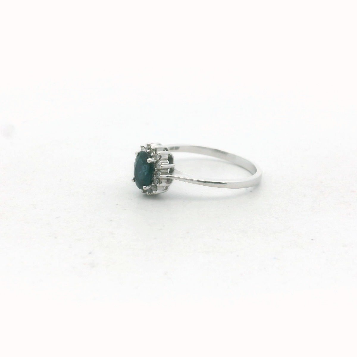 18K White Gold Sapphire & Diamond Halo Engagement Ring
