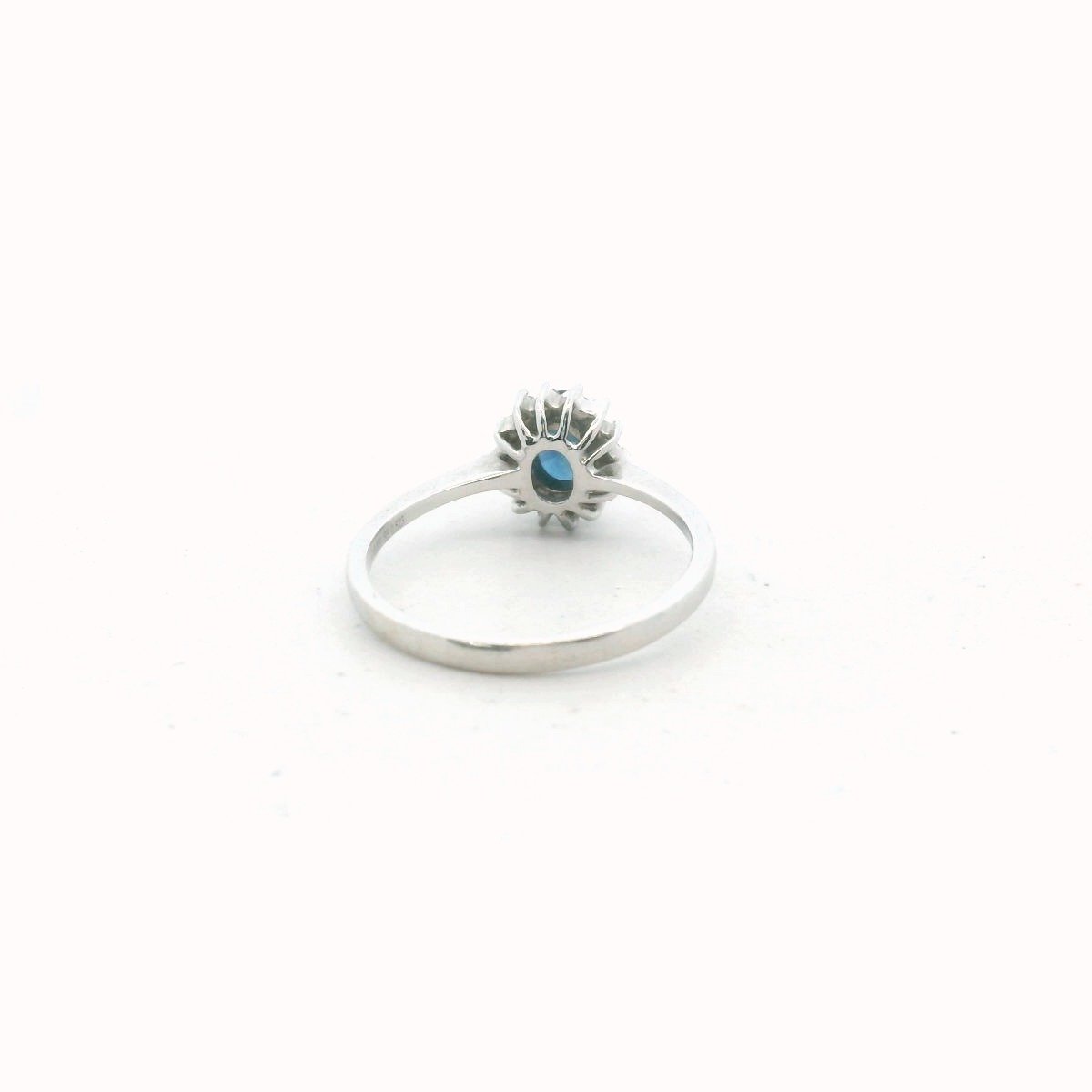 18K White Gold Sapphire & Diamond Halo Engagement Ring