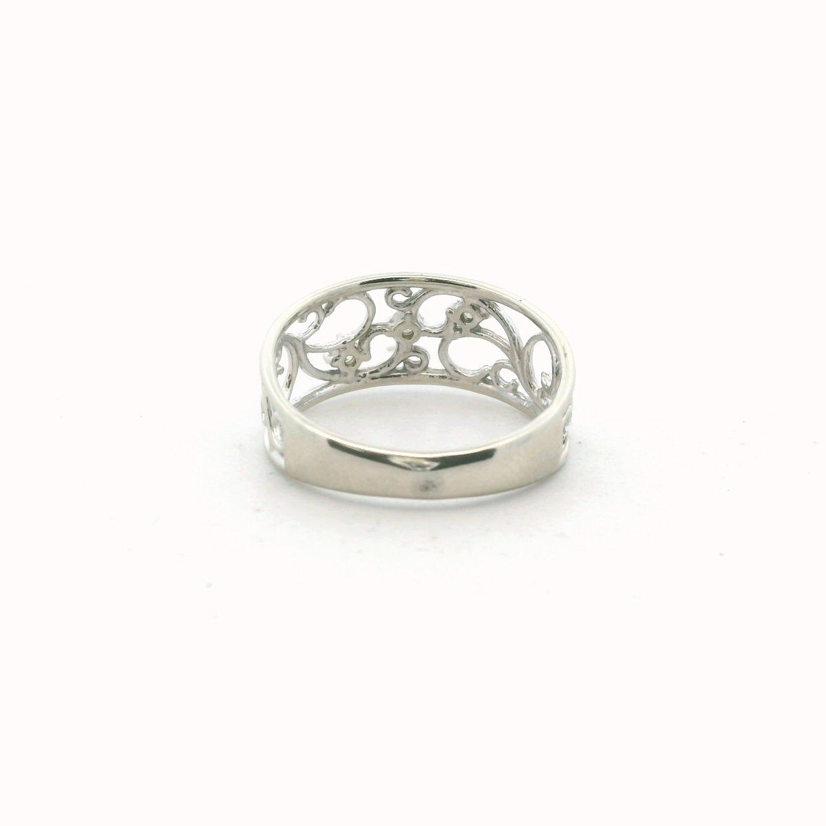 Vintage 10K White Gold Diamond Scrollwork Tapered Band