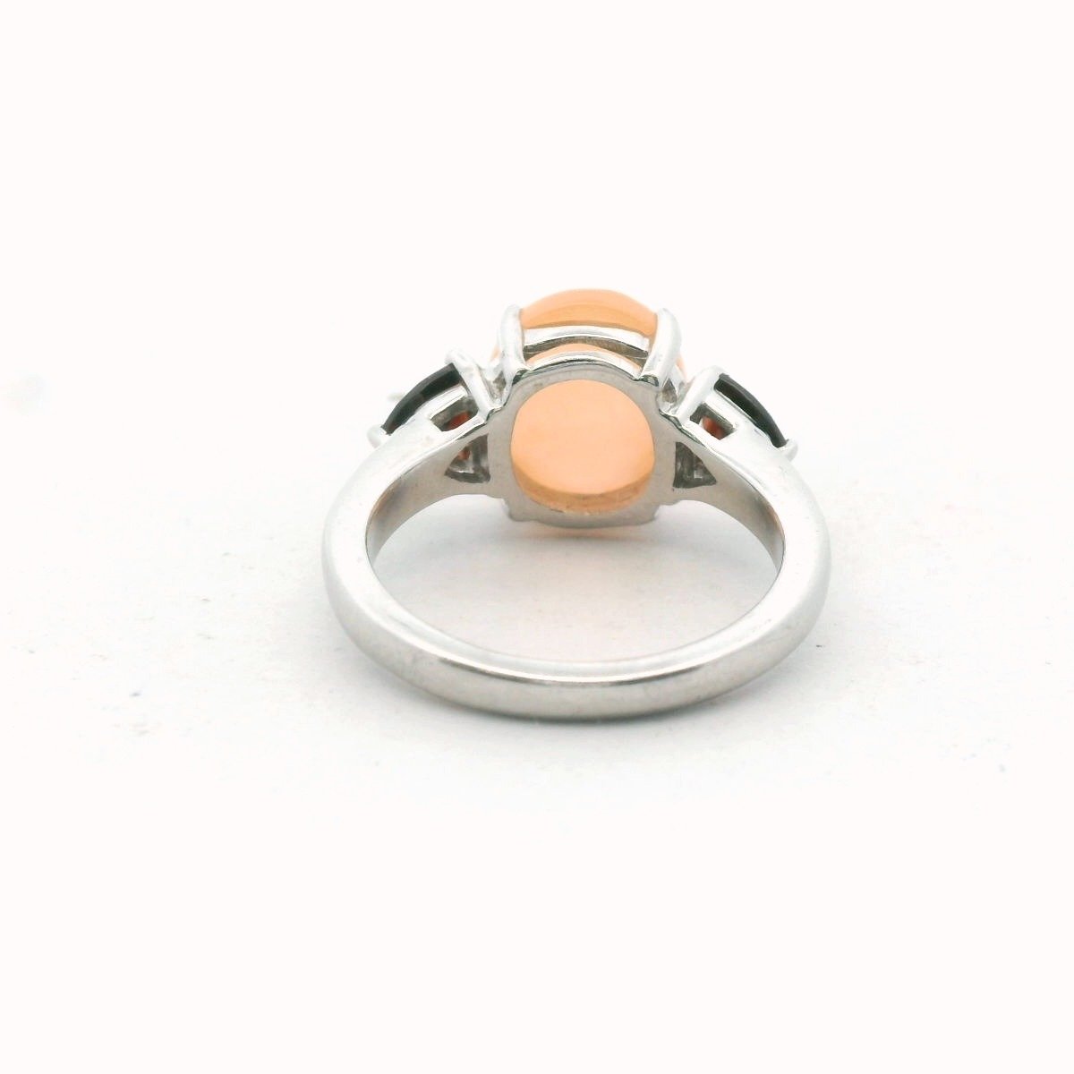 Sterling Silver Peach Jade & Garnet Ring