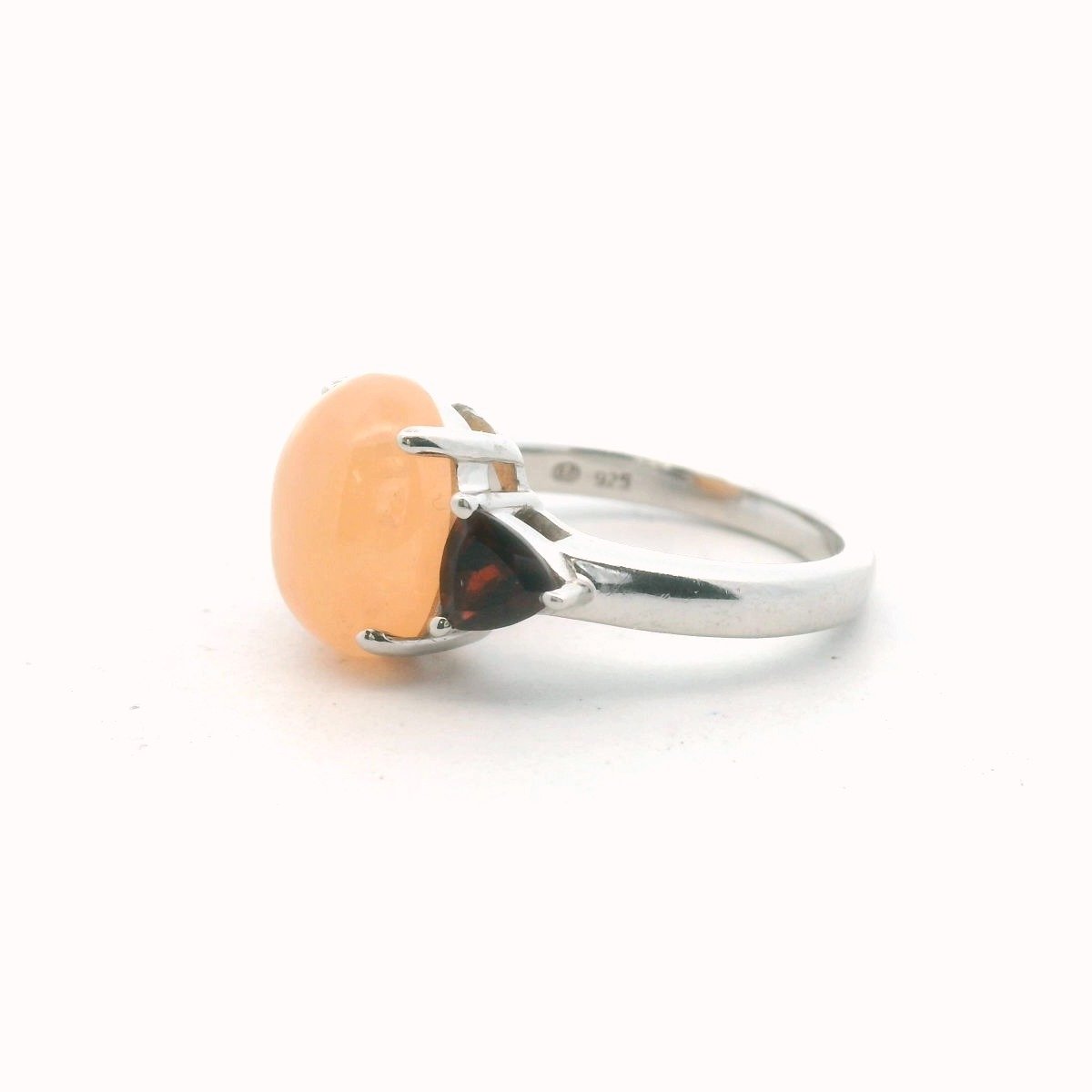 Sterling Silver Peach Jade & Garnet Ring