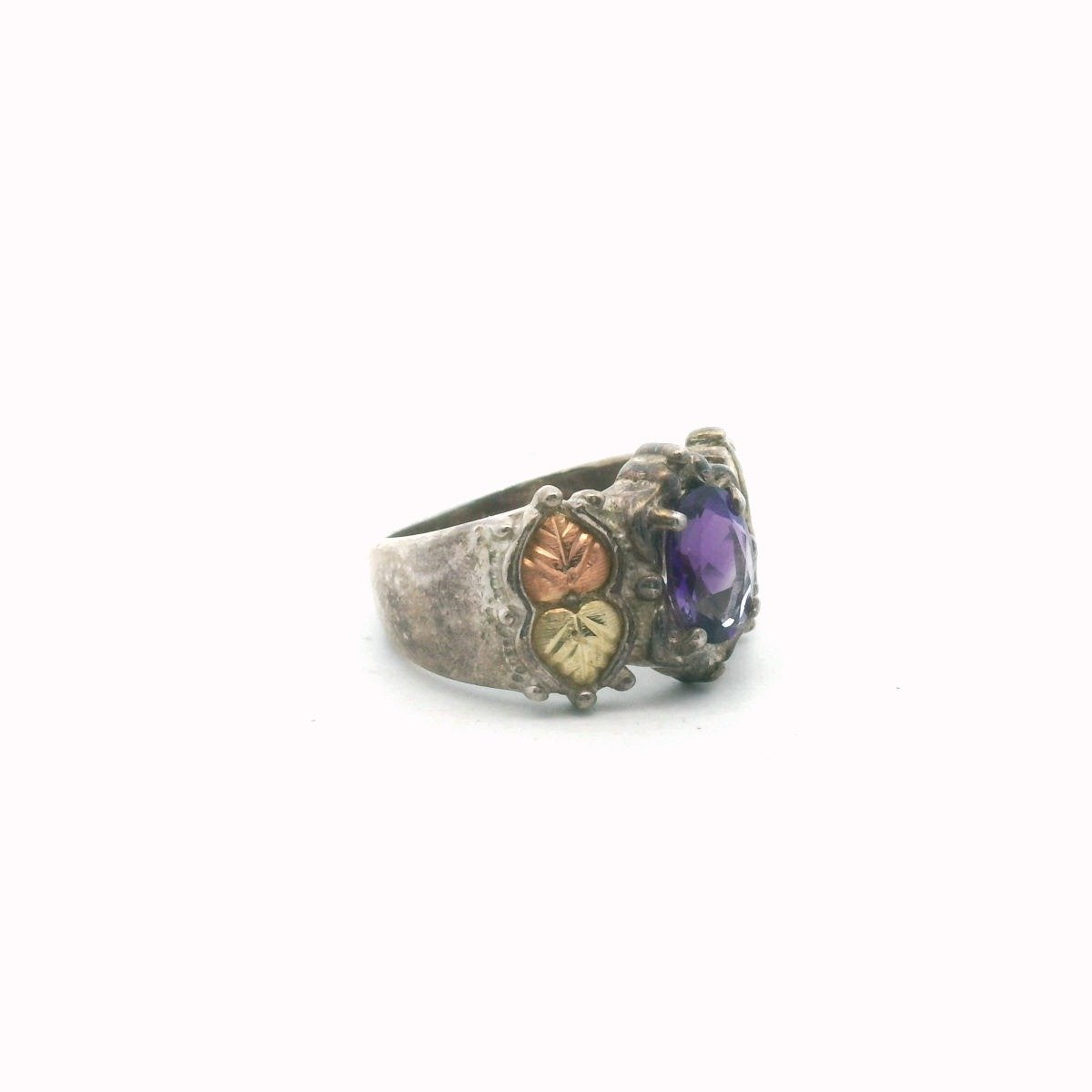 Sterling Silver & 12K Two Tone Gold Amethyst Ring