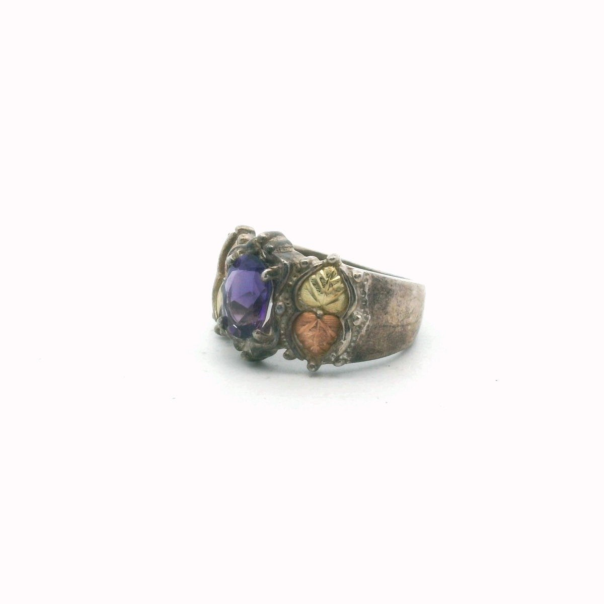Sterling Silver & 12K Two Tone Gold Amethyst Ring