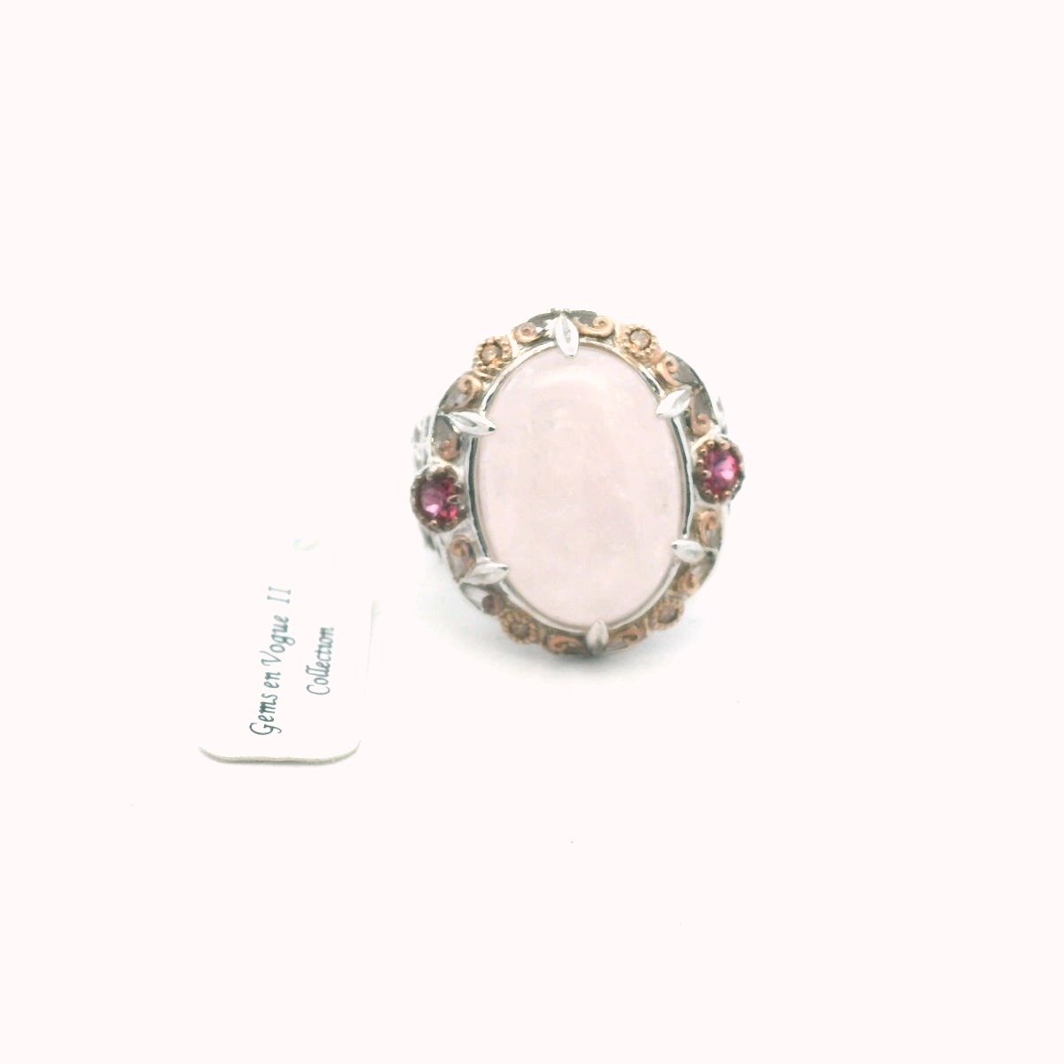 Michael Valitutti Sterling Palladium Alloy Rose Quartz & Tourmaline Ring