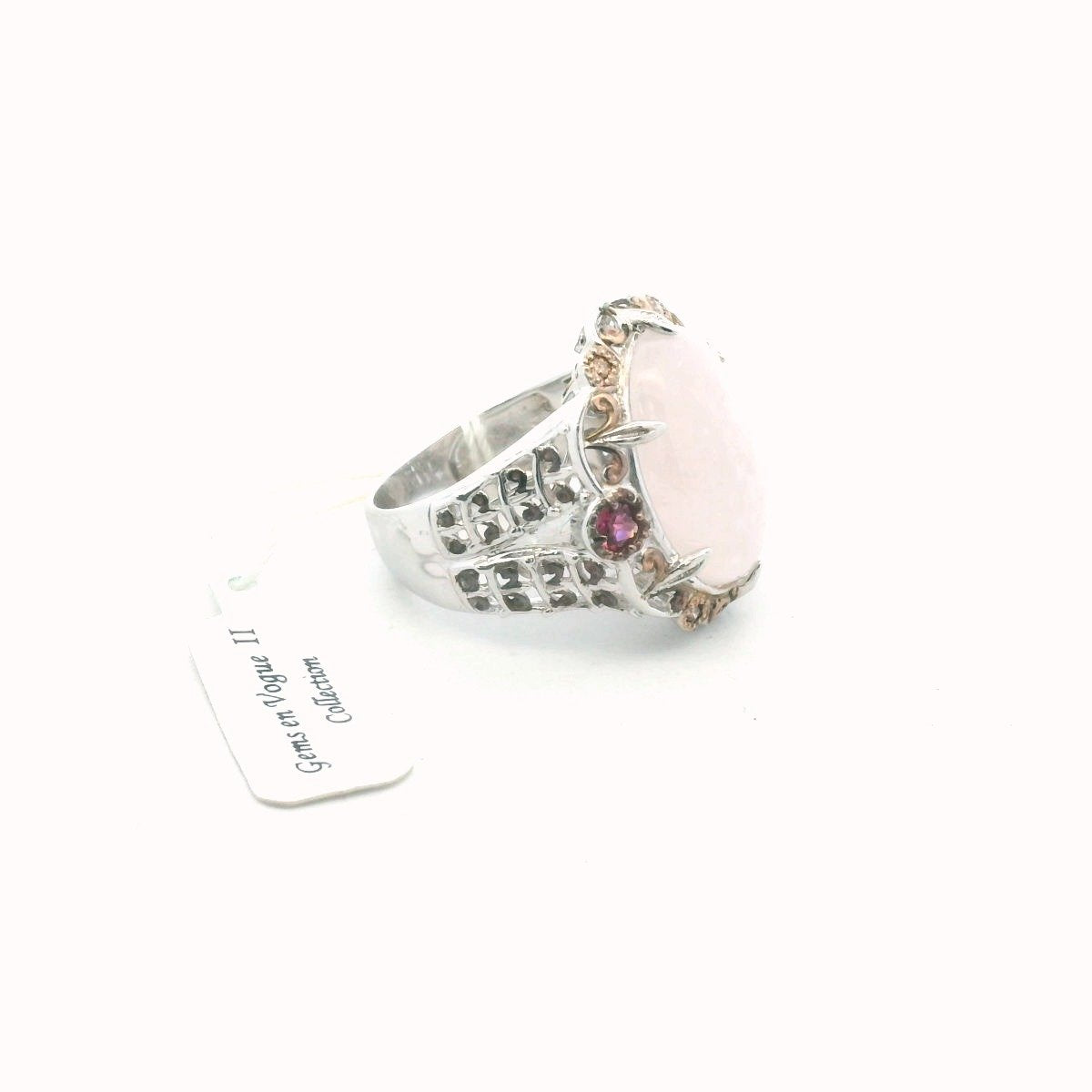 Michael Valitutti Sterling Palladium Alloy Rose Quartz & Tourmaline Ring