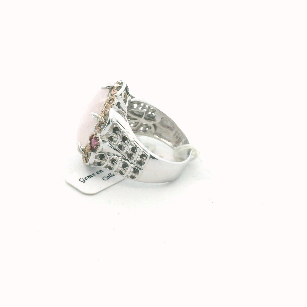 Michael Valitutti Sterling Palladium Alloy Rose Quartz & Tourmaline Ring