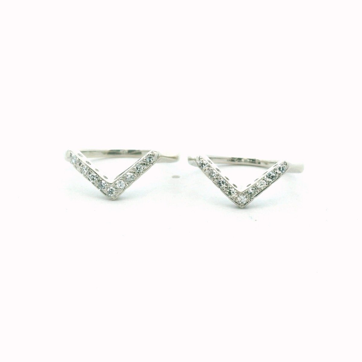 Vintage 14K White Gold Diamond Stackable Chevron Ring Set