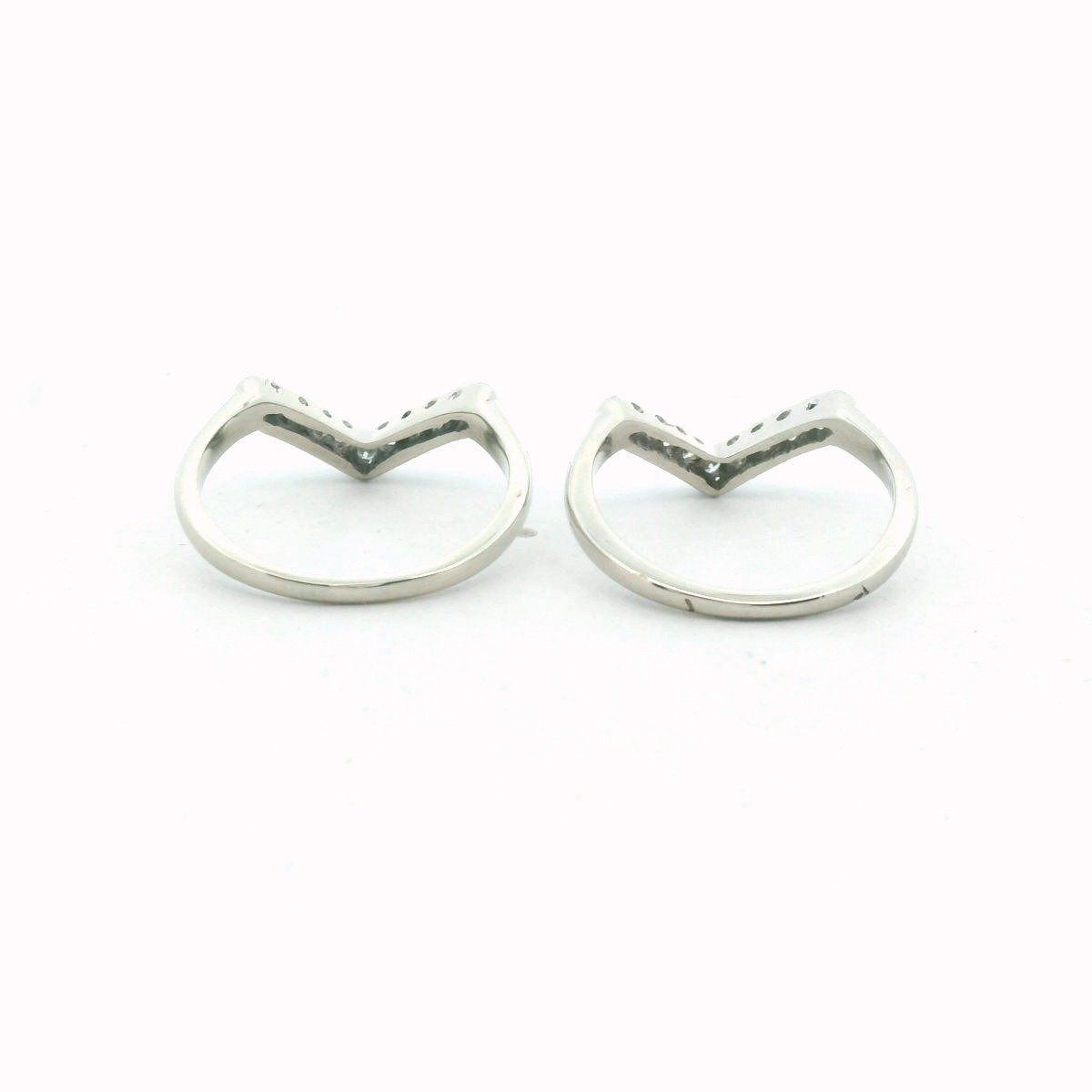 Vintage 14K White Gold Diamond Stackable Chevron Ring Set