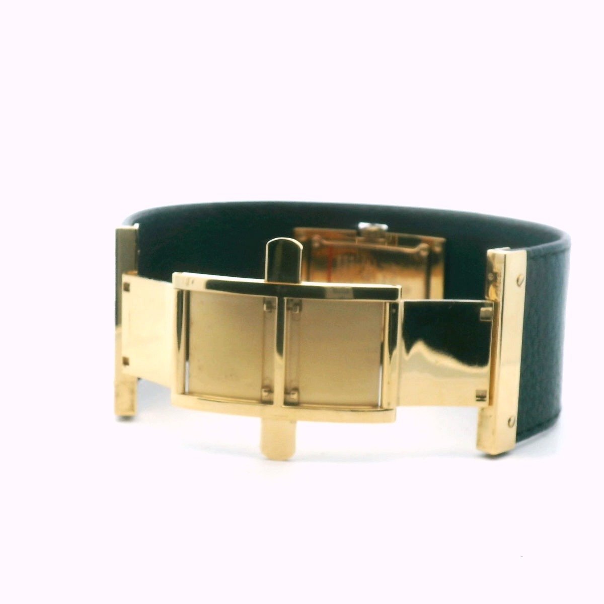 Gucci 7800L Stainless Steel Black Leather Cuff Quartz Watch AS IS