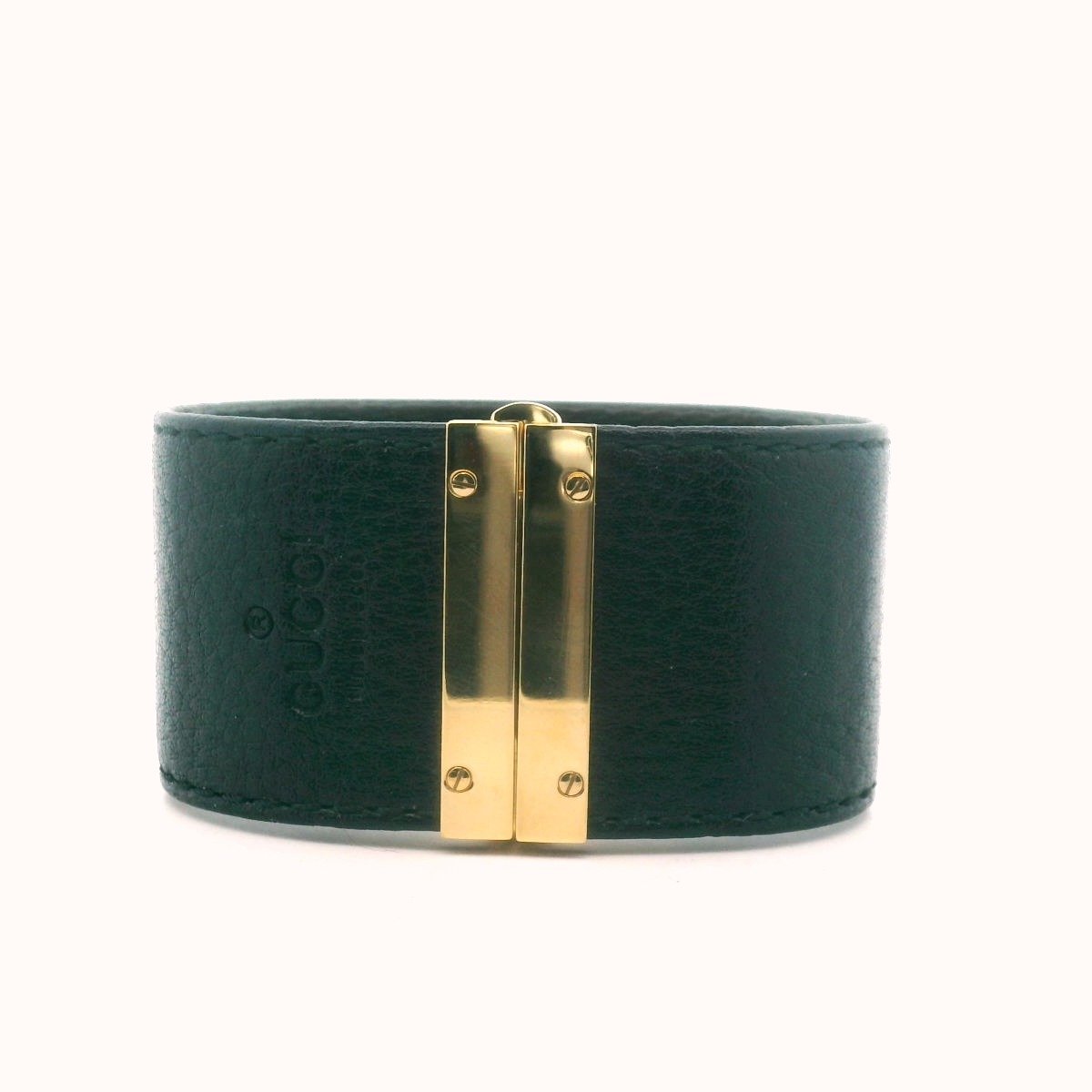 Gucci 7800L Stainless Steel Black Leather Cuff Quartz Watch AS IS
