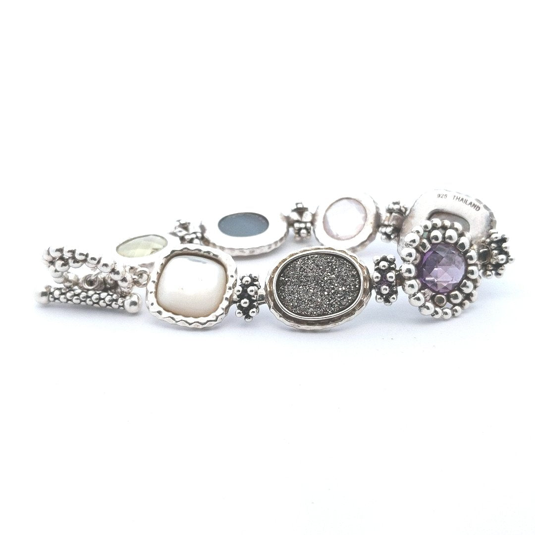 Designer $250 Michael Dawkins Sterling Silver Multi Gemstone Toggle Bracelet