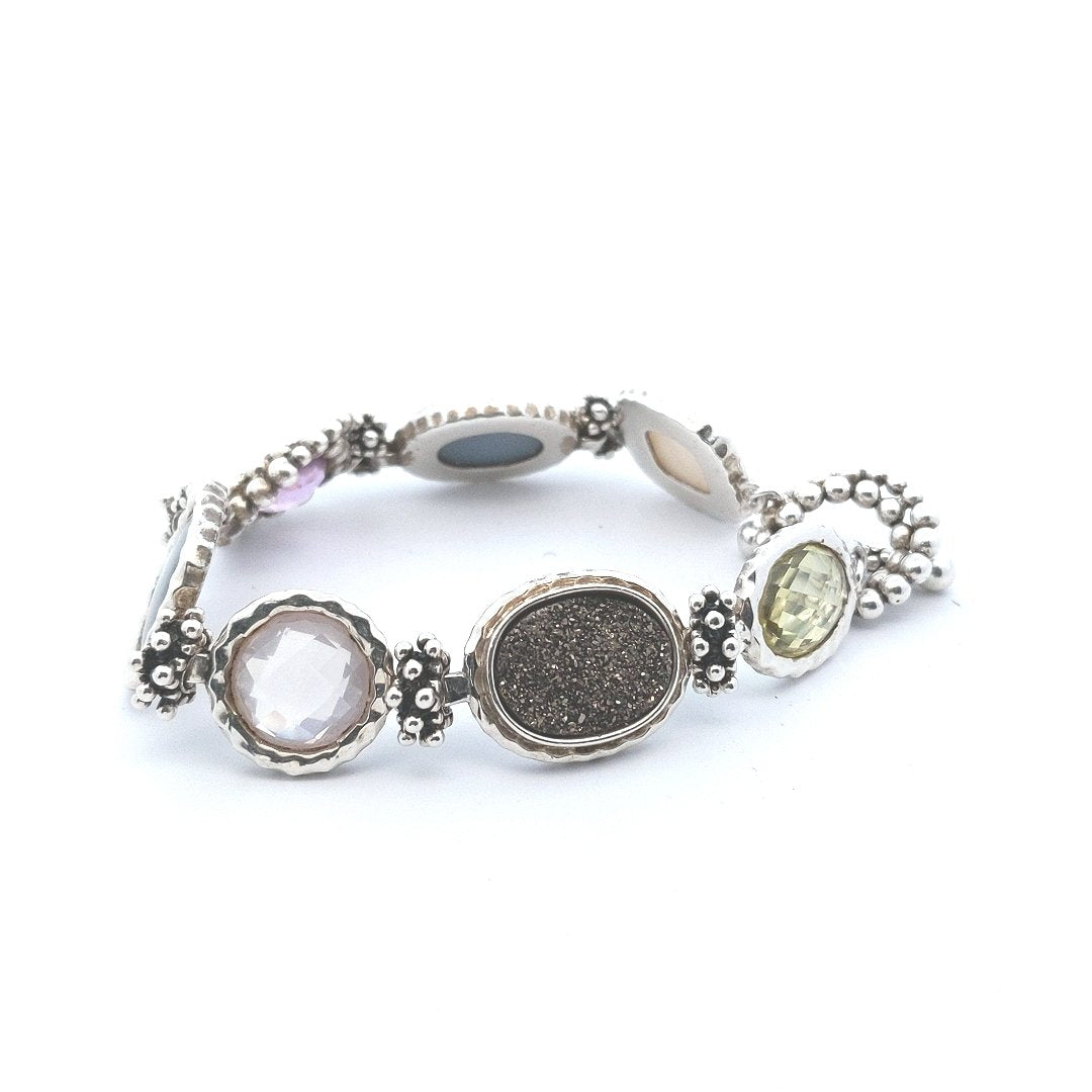 Designer $250 Michael Dawkins Sterling Silver Multi Gemstone Toggle Bracelet