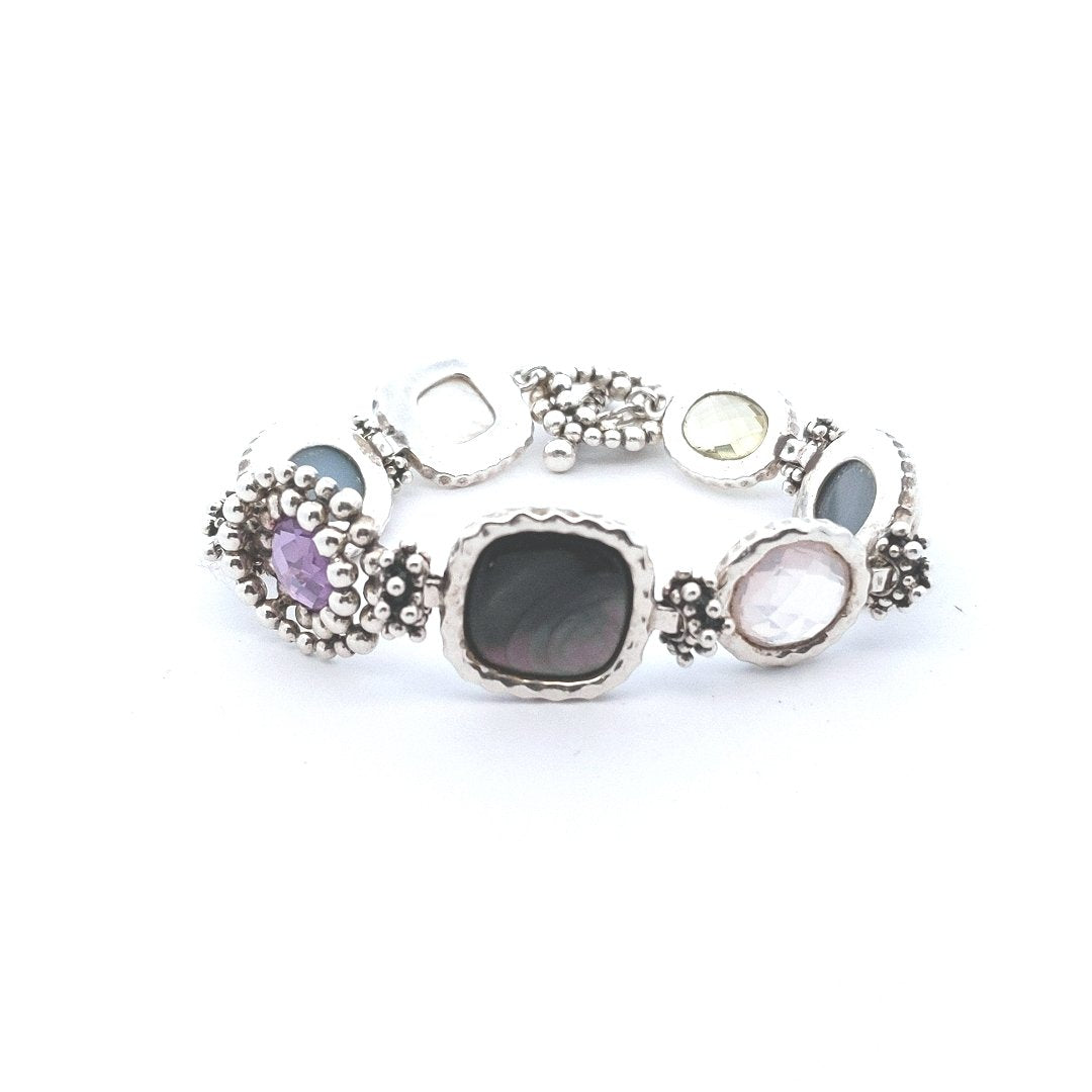 Designer $250 Michael Dawkins Sterling Silver Multi Gemstone Toggle Bracelet