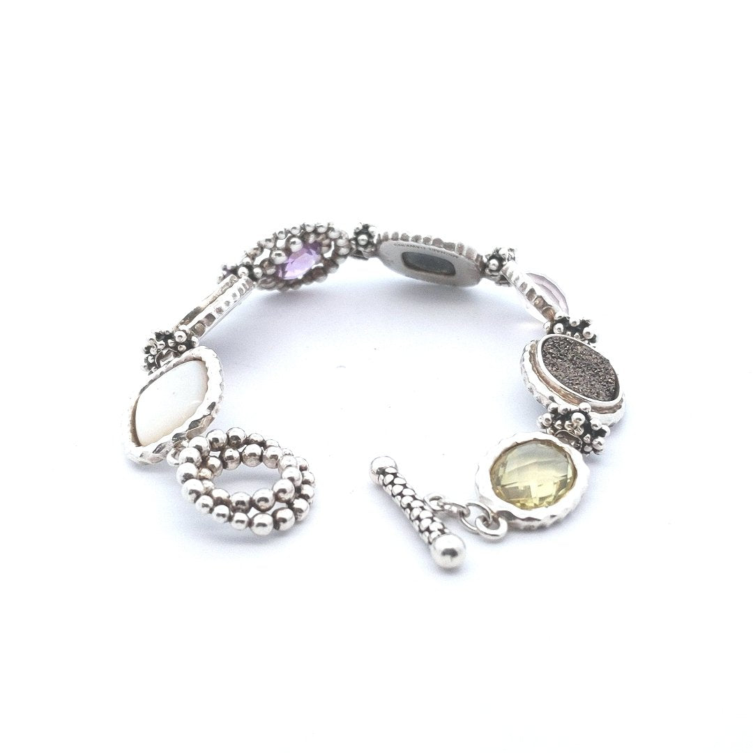 Designer $250 Michael Dawkins Sterling Silver Multi Gemstone Toggle Bracelet