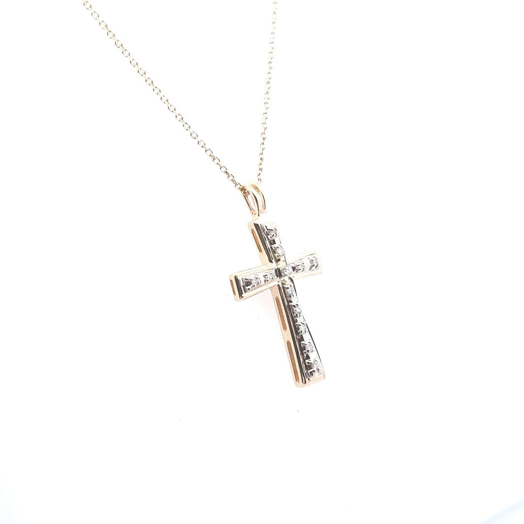 Estate $700 14K Yellow Gold Diamond Cross Necklace