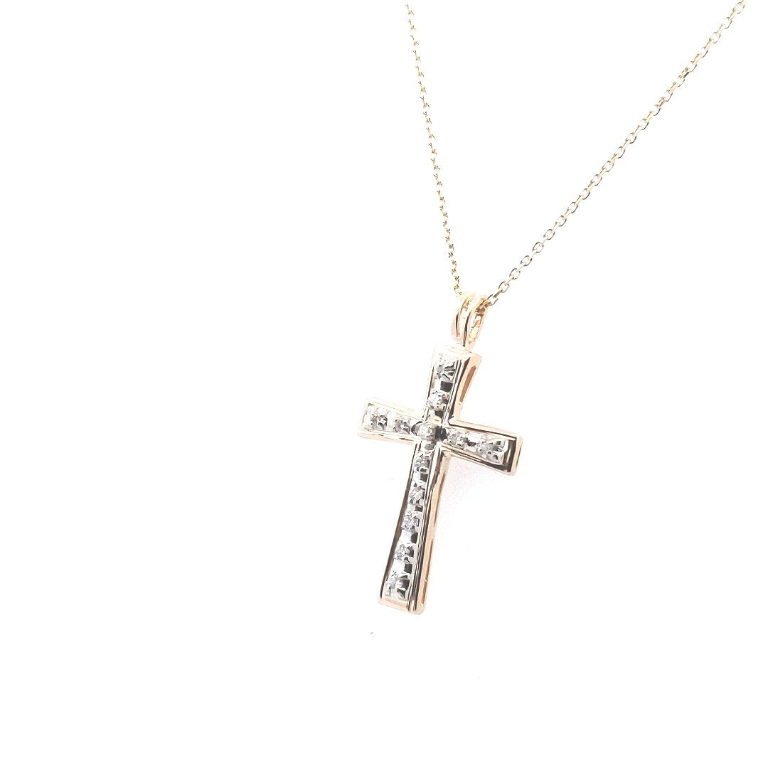 Estate $700 14K Yellow Gold Diamond Cross Necklace