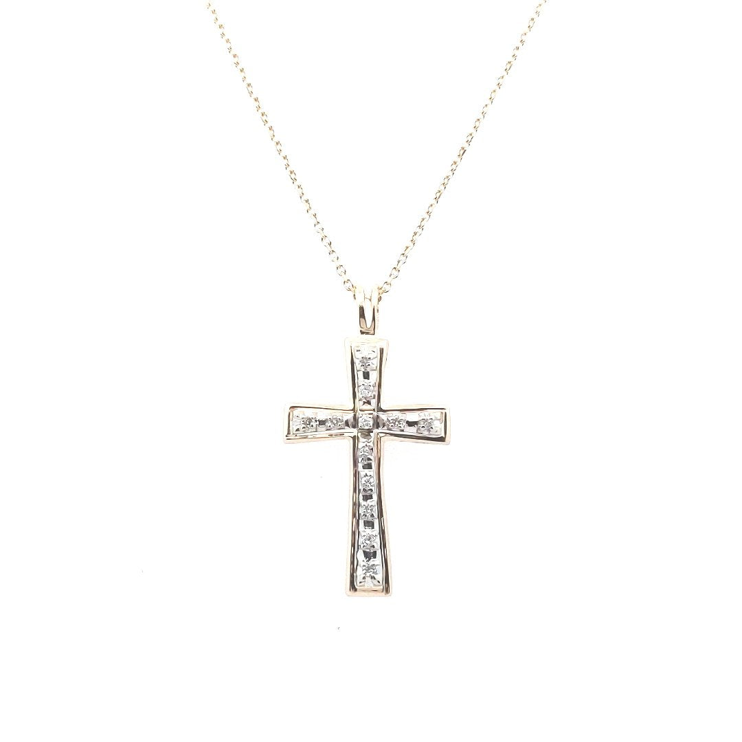 Estate $700 14K Yellow Gold Diamond Cross Necklace