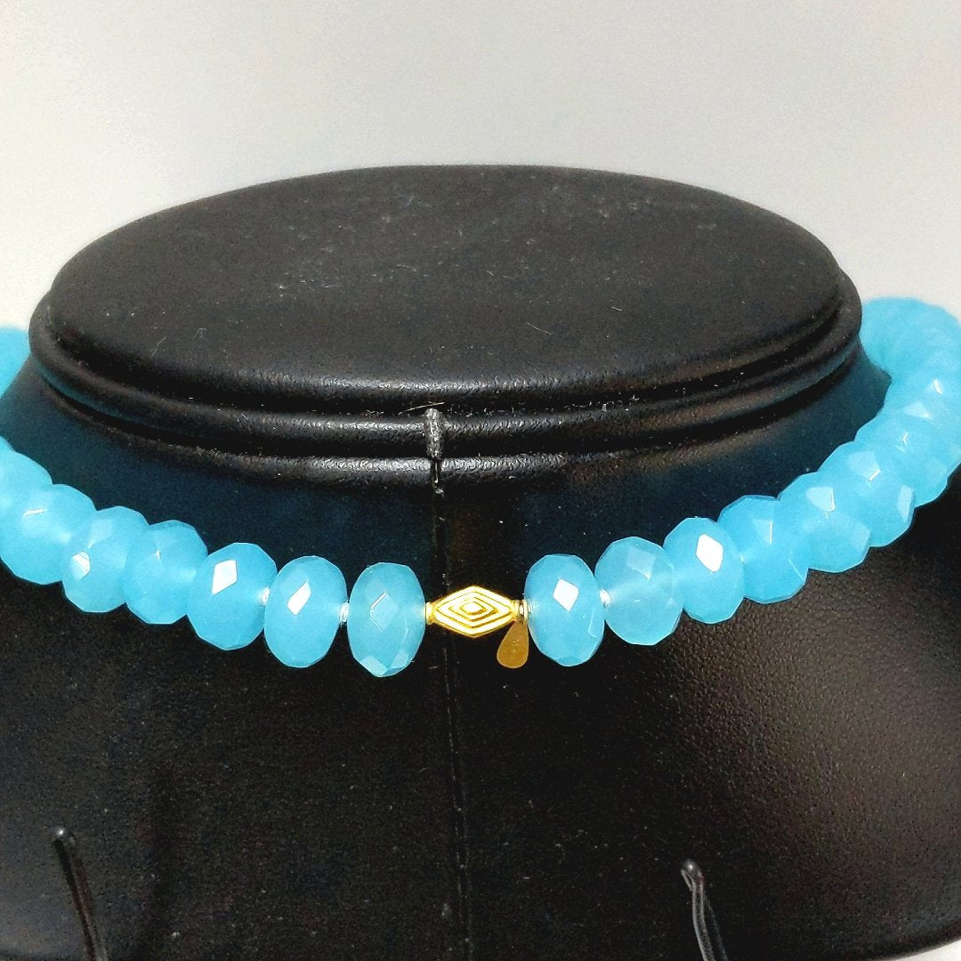 20K Yellow Gold Gabriela Salazar Faceted Blue Chalcedony Necklace