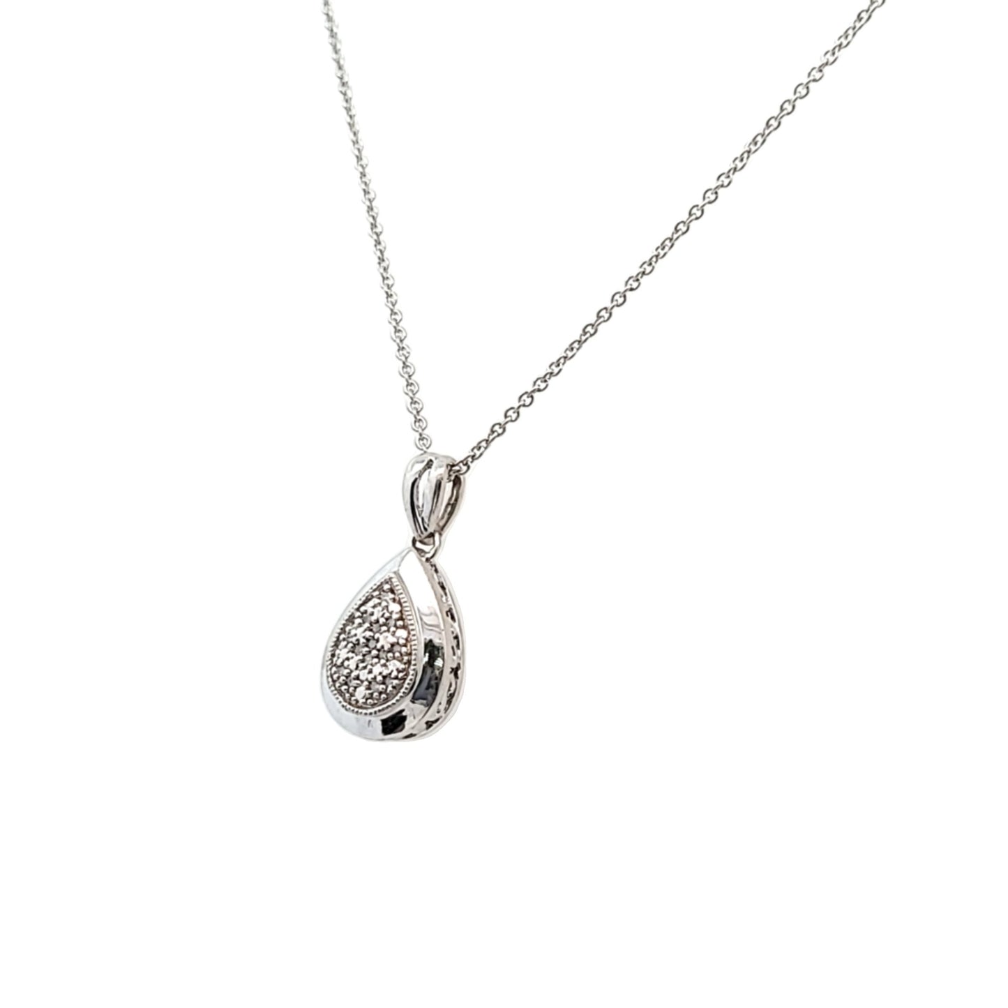 Estate $140 Sterling Silver Pear Shape Diamond Necklace