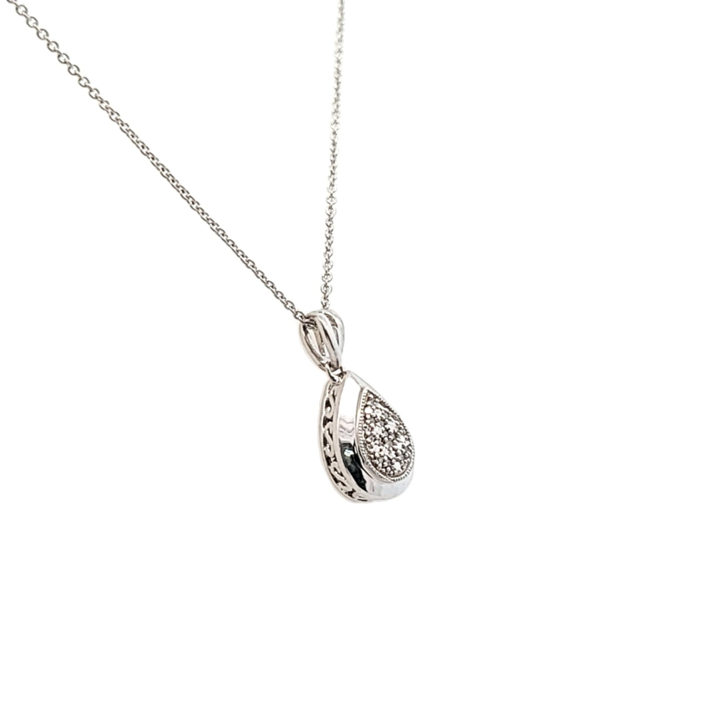 Estate $140 Sterling Silver Pear Shape Diamond Necklace