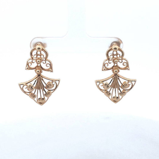 14K Yellow Gold Filigree Leaf Design Earrings