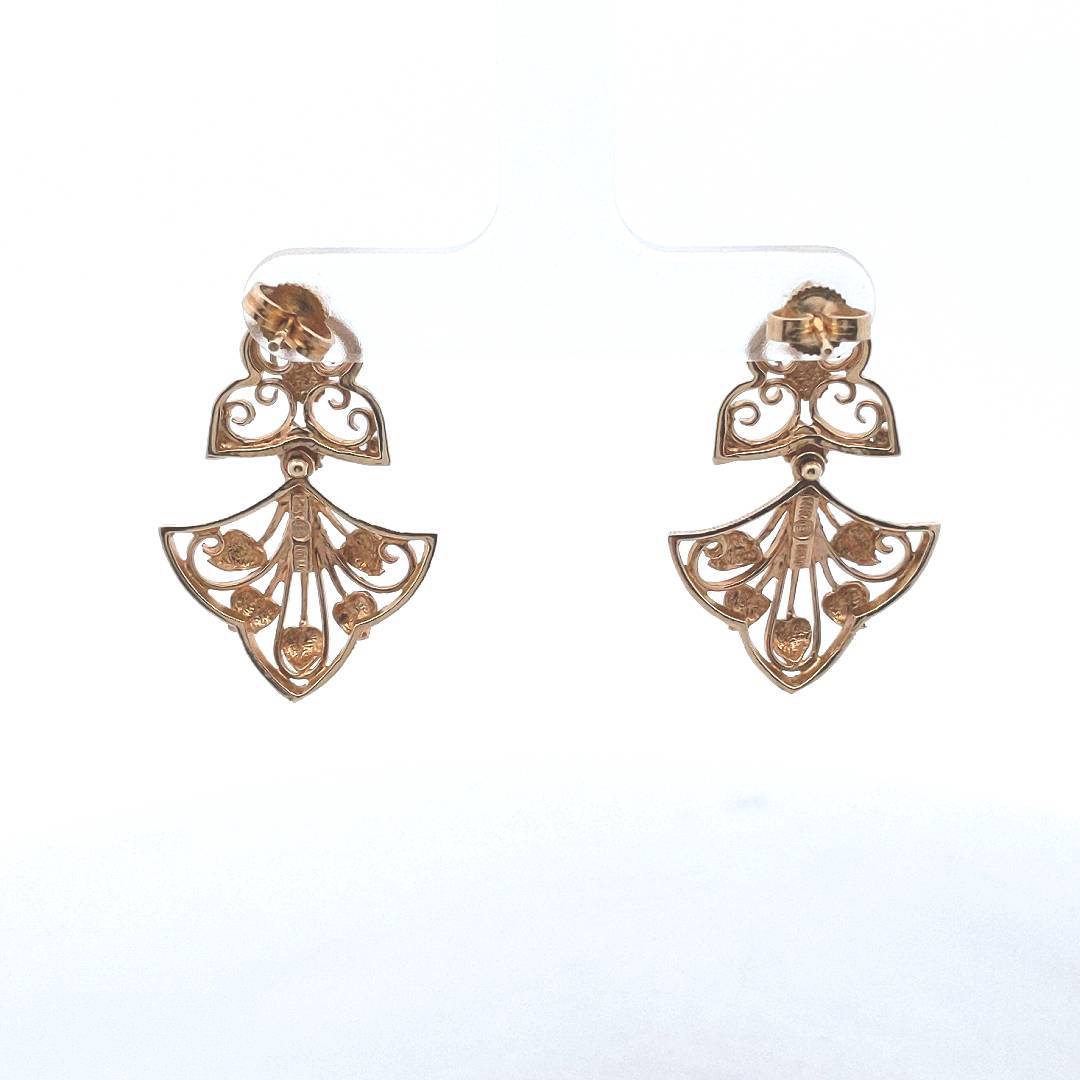 14K Yellow Gold Filigree Leaf Design Earrings