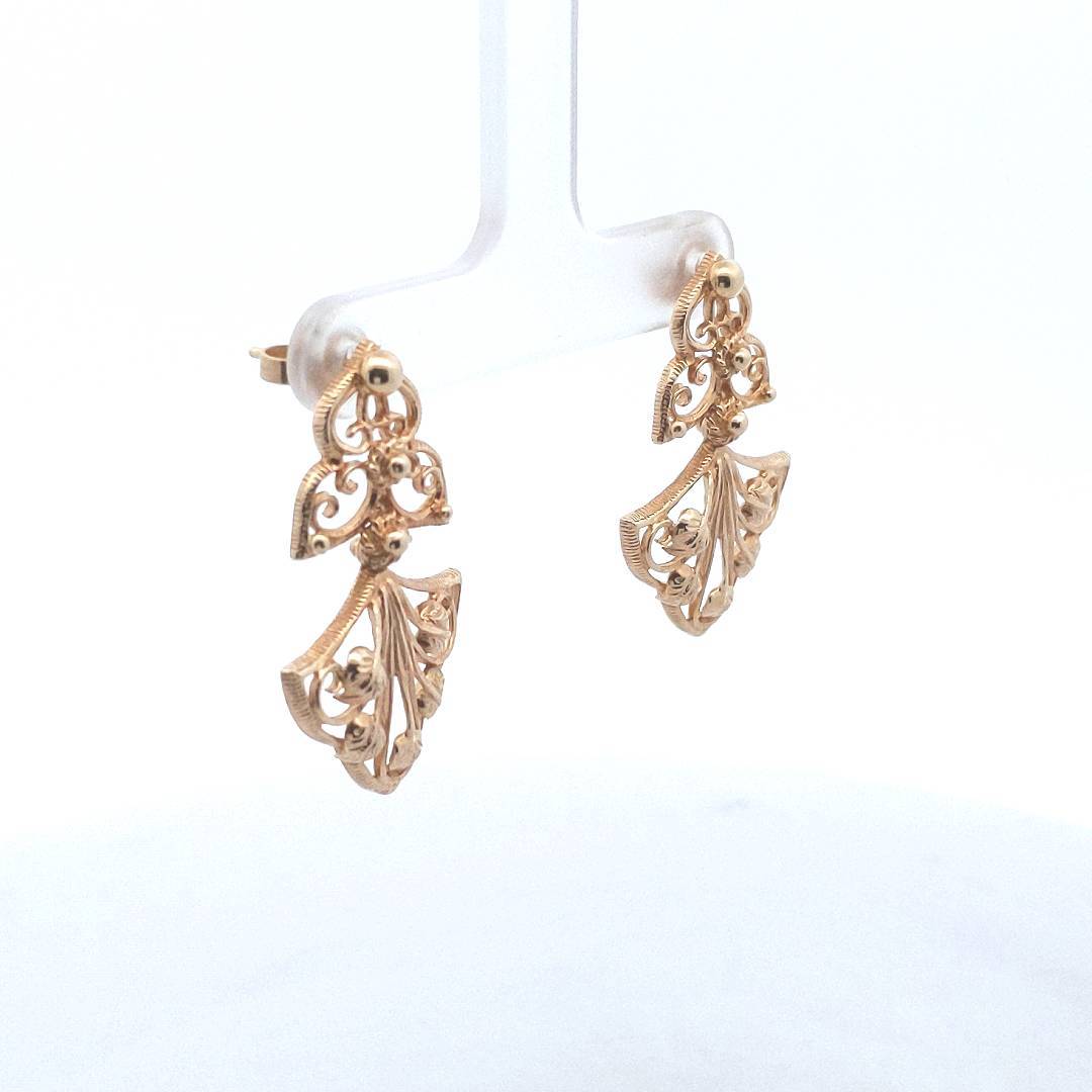 14K Yellow Gold Filigree Leaf Design Earrings
