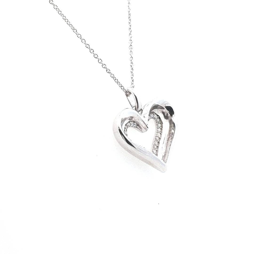 Sterling Silver Diamond Heart Pendant Necklace