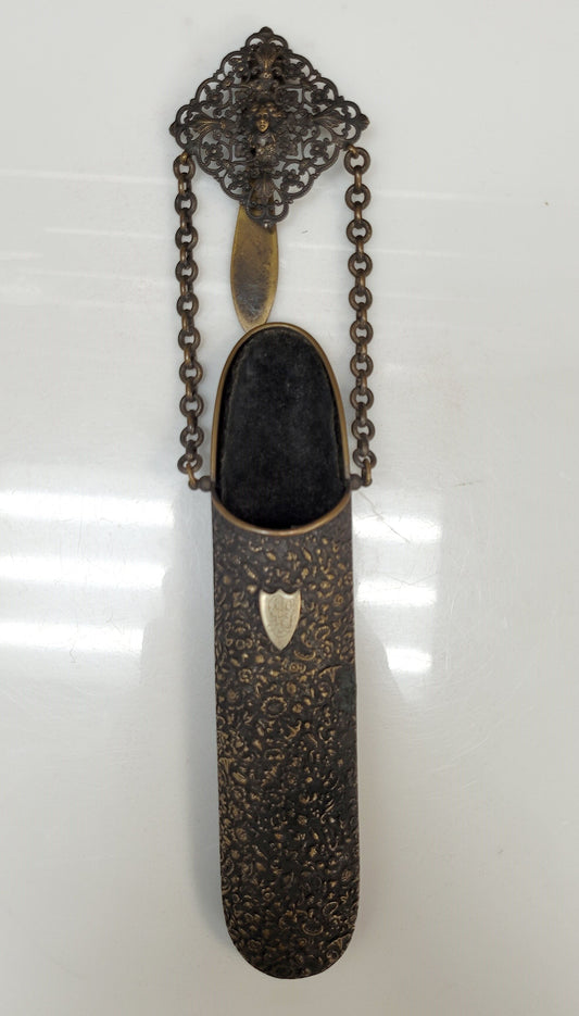 Antique Victorian Brass Chantelaine Spectacle Eye Glass Case