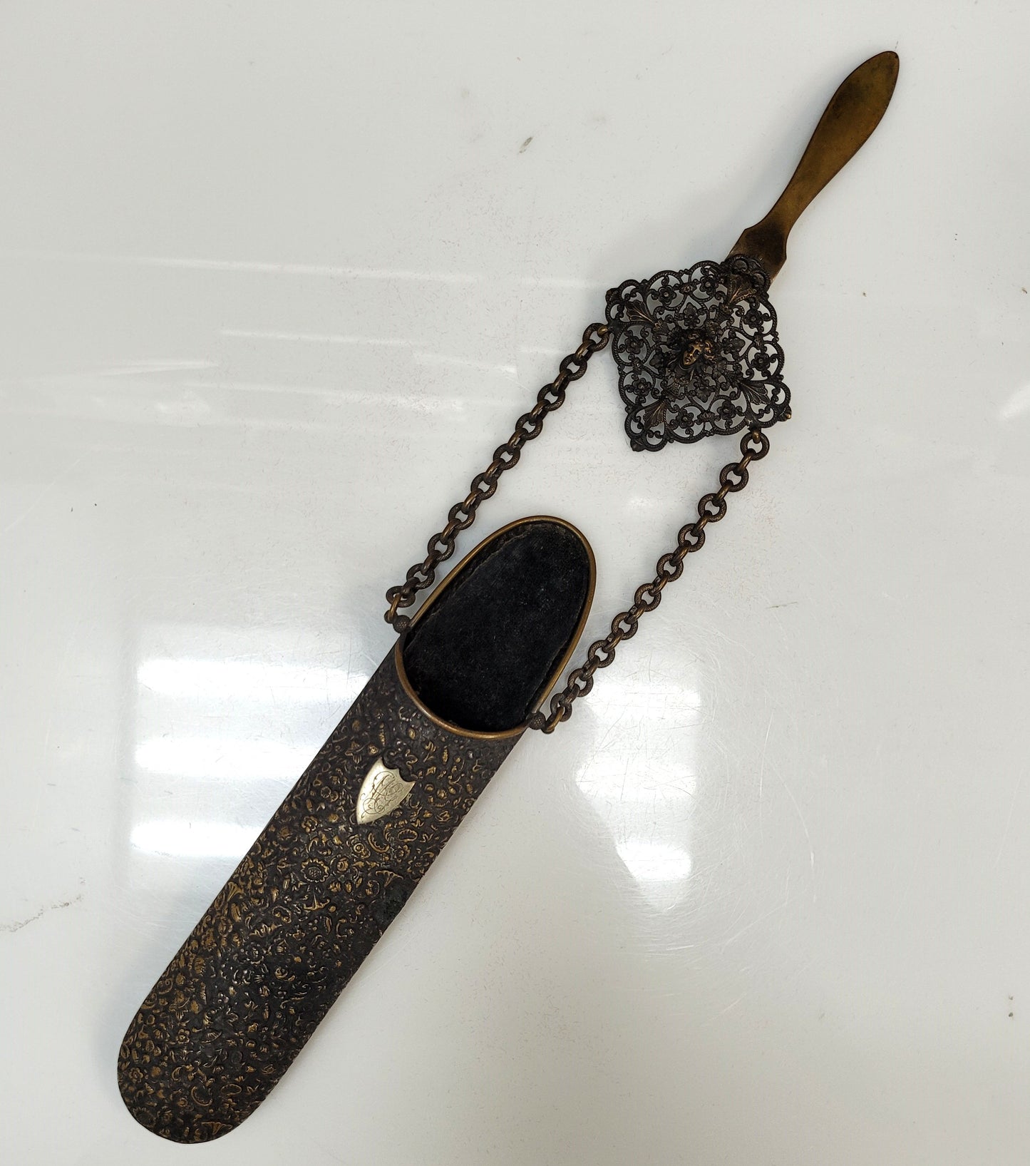 Antique Victorian Brass Chantelaine Spectacle Eye Glass Case