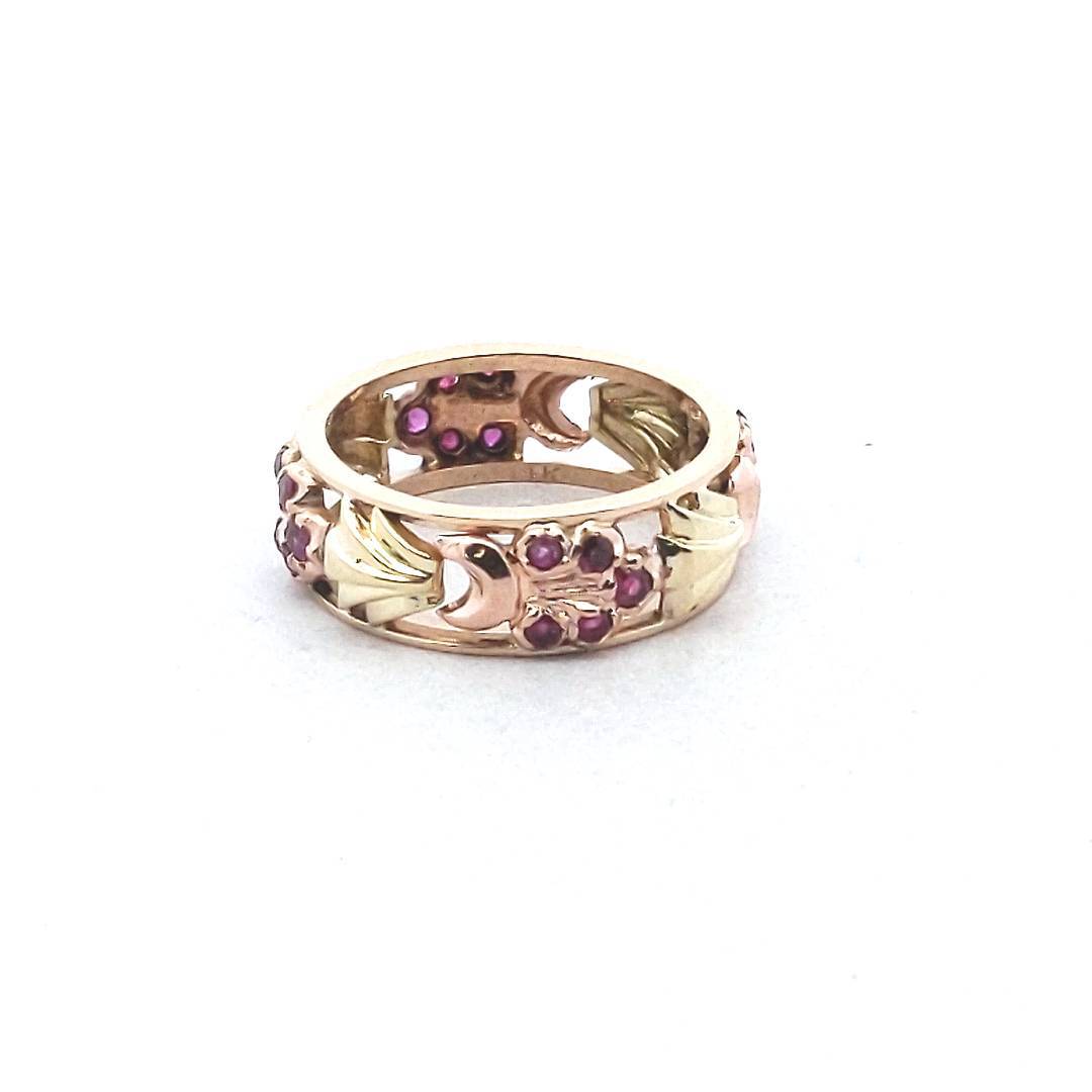 Vintage 14K Two Tone Gold Retro Ruby Eternity Band