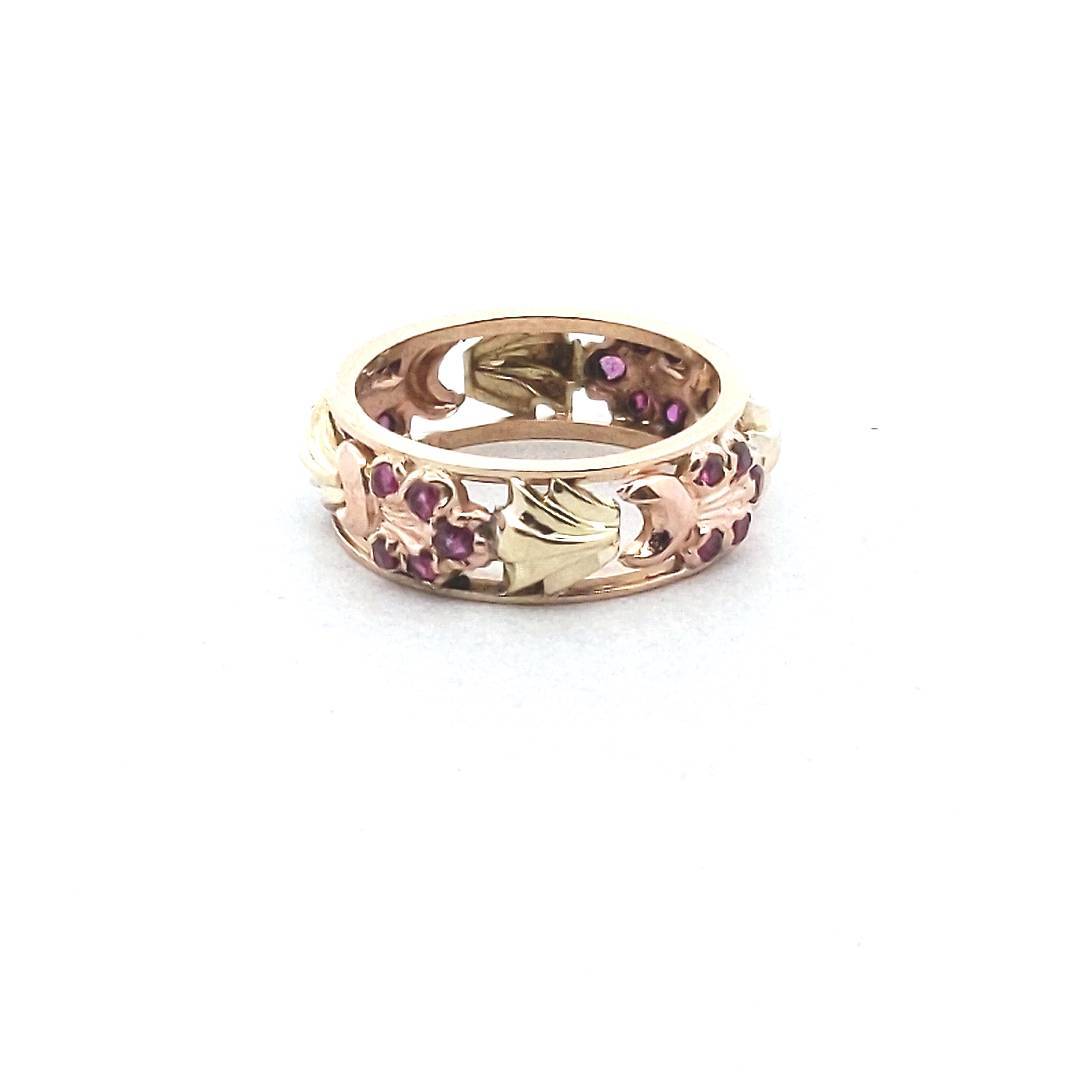 Vintage 14K Two Tone Gold Retro Ruby Eternity Band