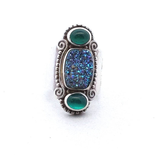 Sajen Sterling Silver Druzy Quartz & Green Chalcedony Ring