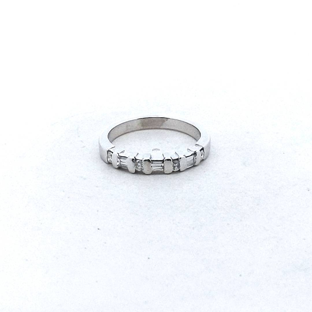 Platinum Baguette & Round Diamond Stackable Wedding Band